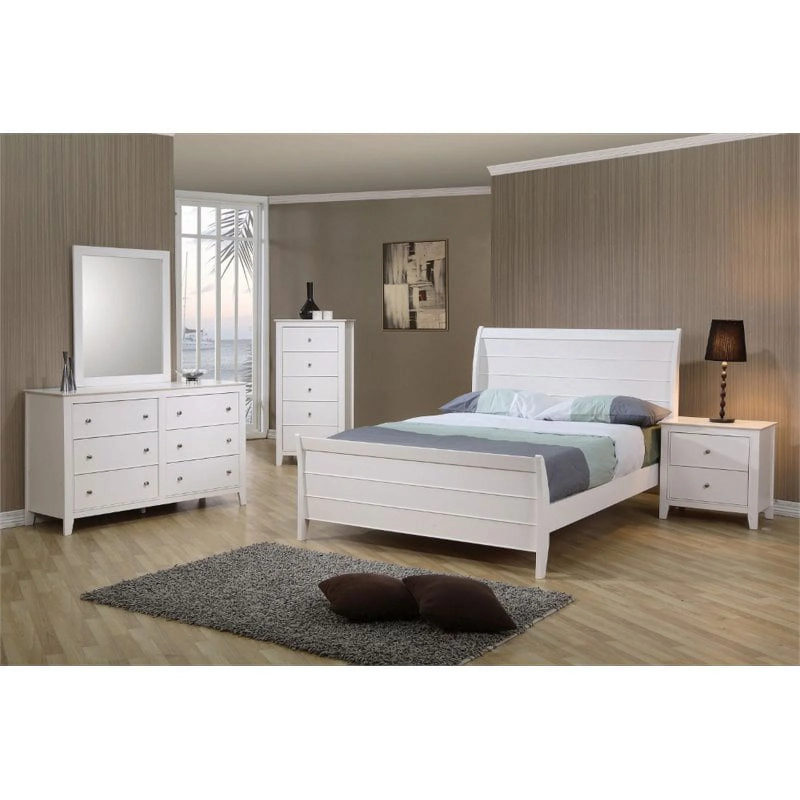 Pemberly Row Modern / Contemporary Full Sleigh Platform Bed in White