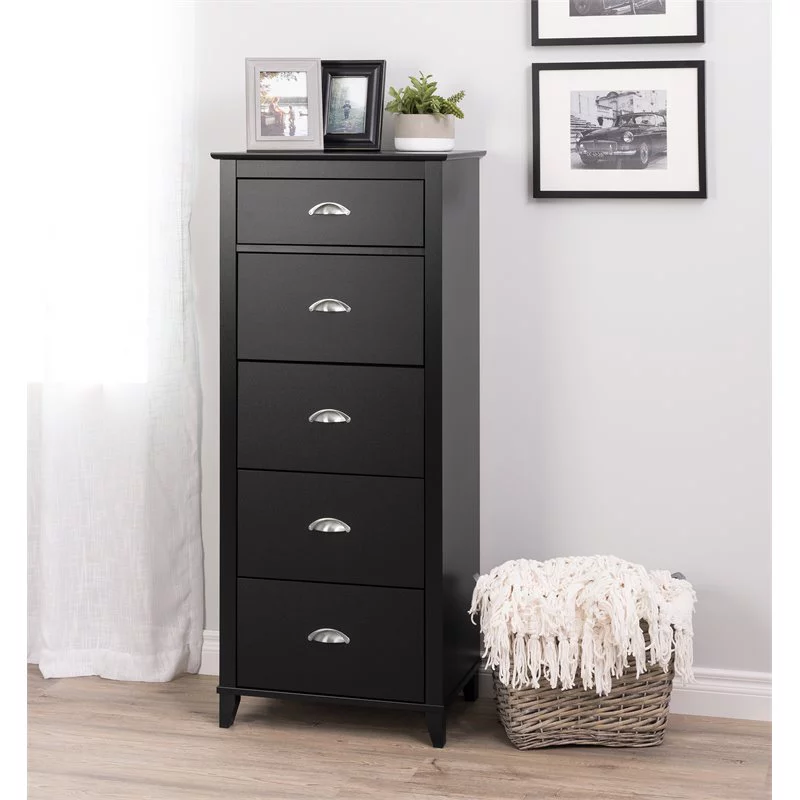Pemberly Row 5 Drawer Engineered Wood Lingerie Chest in Black