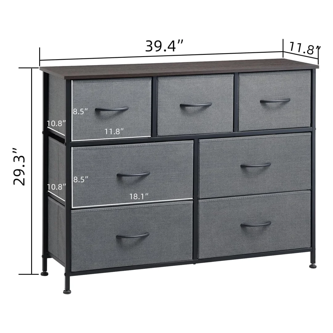 Somdot Dresser, 7-Drawer Fabric Storage Tower for Bedroom, Nursery, Entryway, Closets, Tall Chest Organizer Unit with Large Capacity Fabric Bins