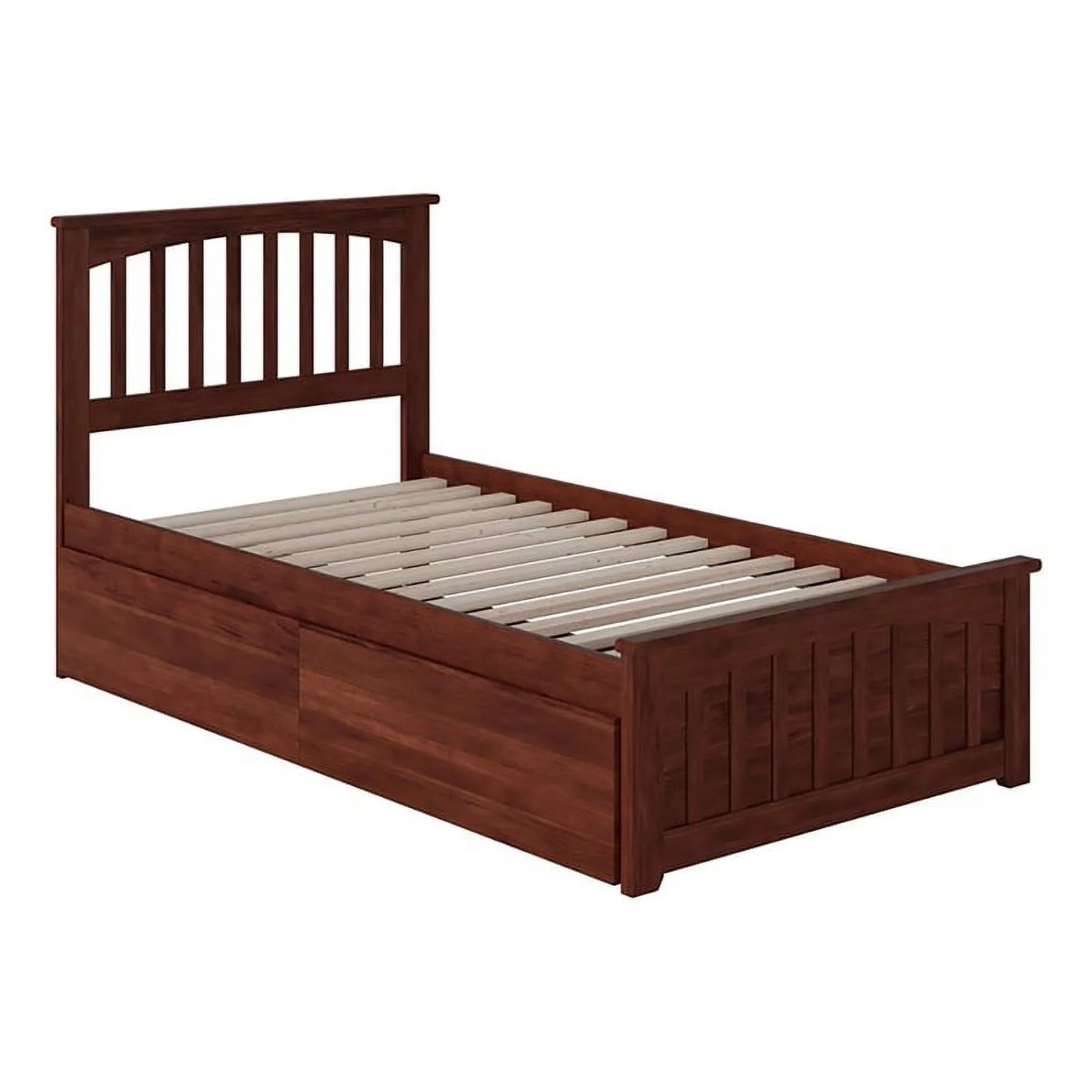 Leo & Lacey Contemporary/Modern Hardwood Storage Platform Bed, Twin-XL, Walnut
