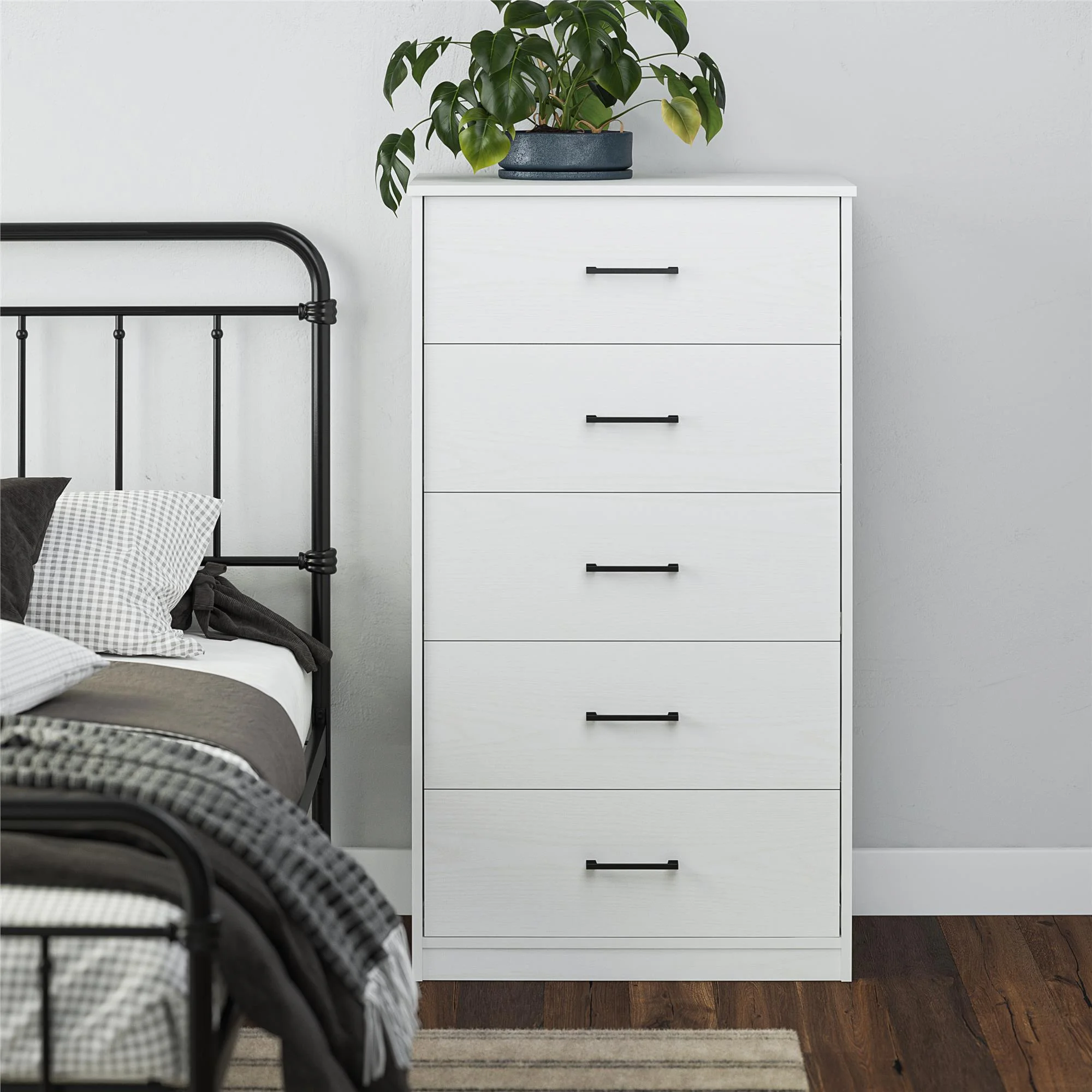 Ameriwood Home BrEZ Build Pearce Tall 5 Drawer Dresser, White