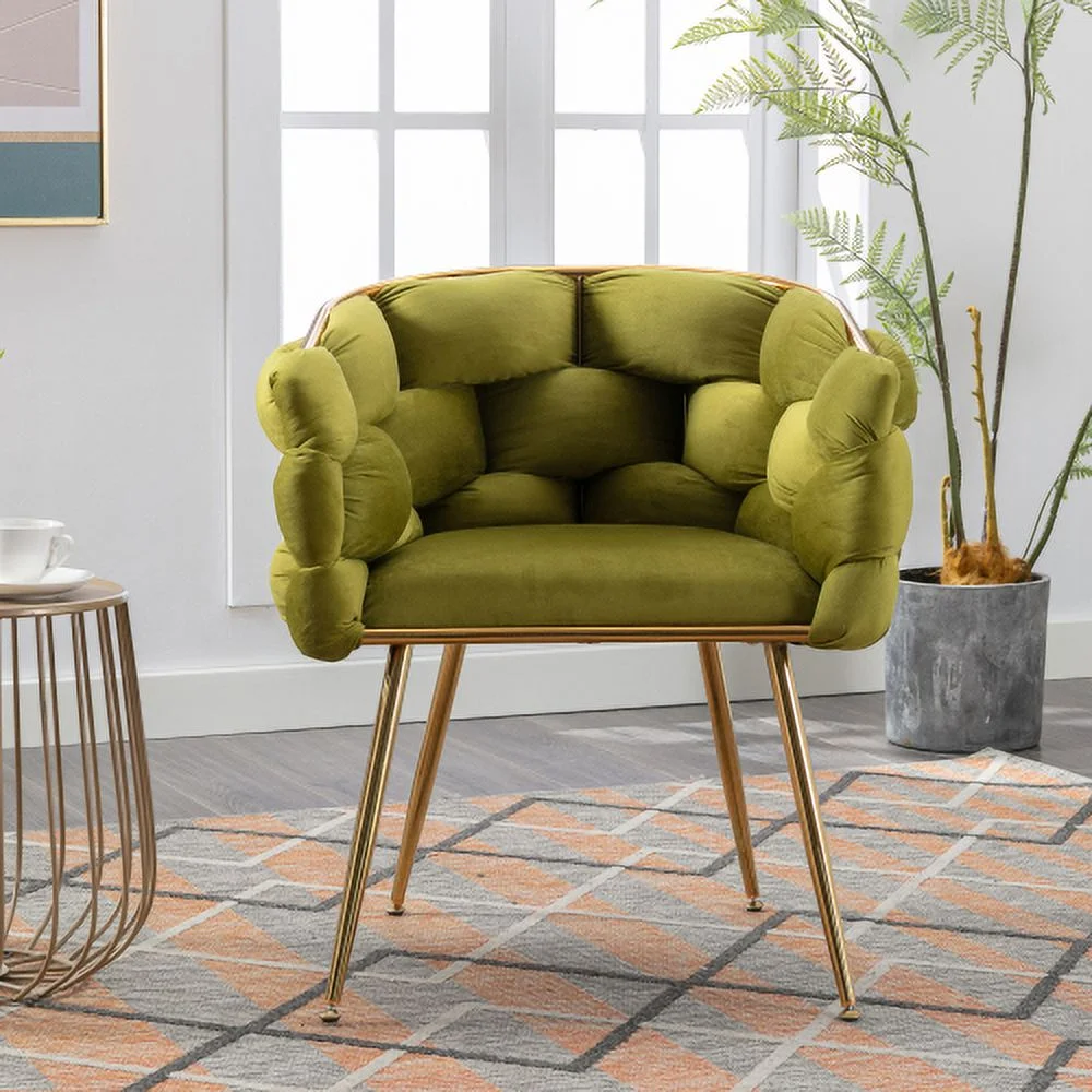 Luxury Modern Simple Leisure Velvet Single Sofa Chair Bedroom Lazy Person Household Dresser Stool Manicure Table Back Chair Olive Green Set Of 2