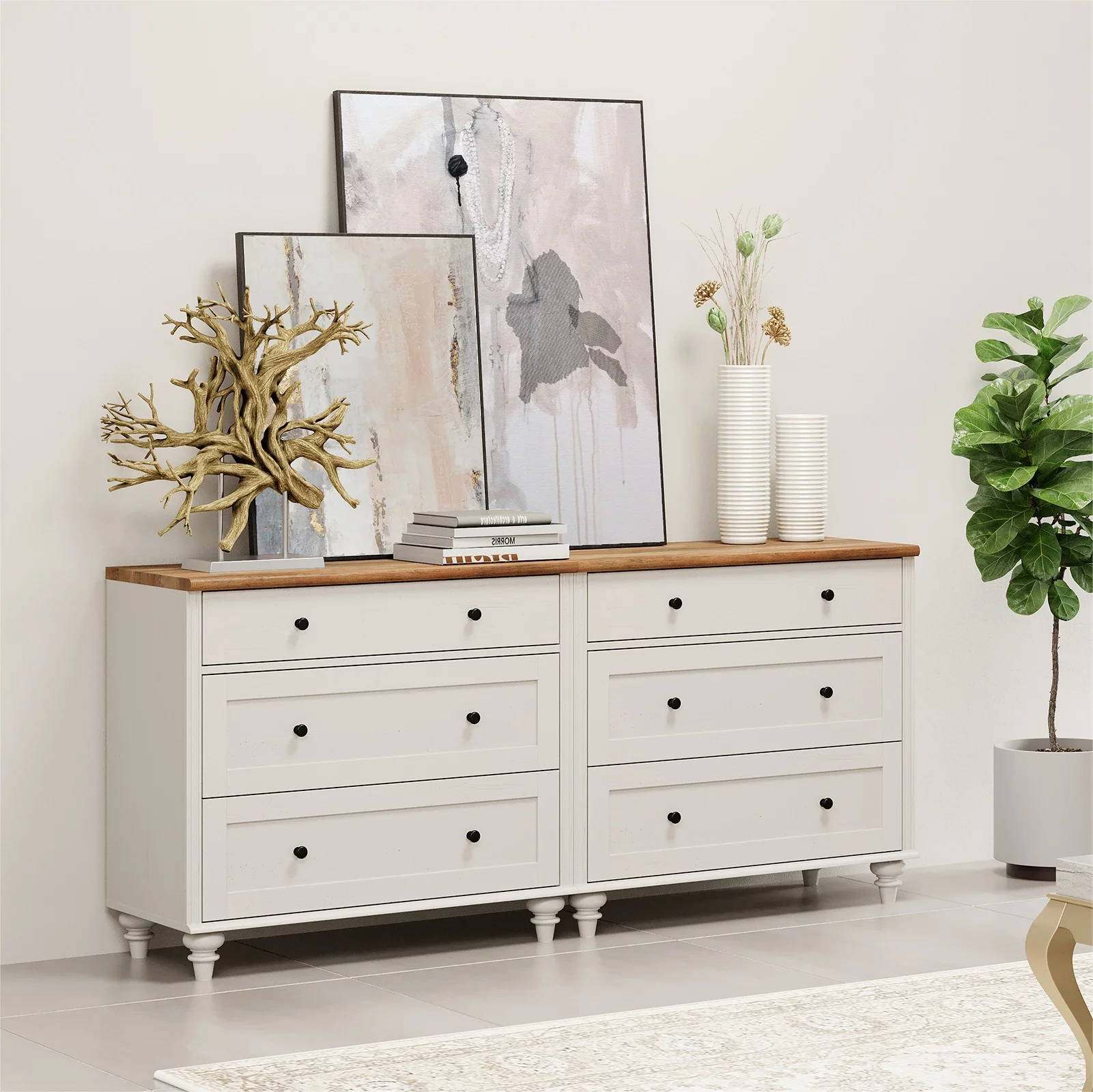 Dresser for Bedroom with 6 Drawer, White Baby Dressers Large Mid Century Modern Wooden Closet Storage Organizer for Living Room,Kids Room Nursery, Hallway