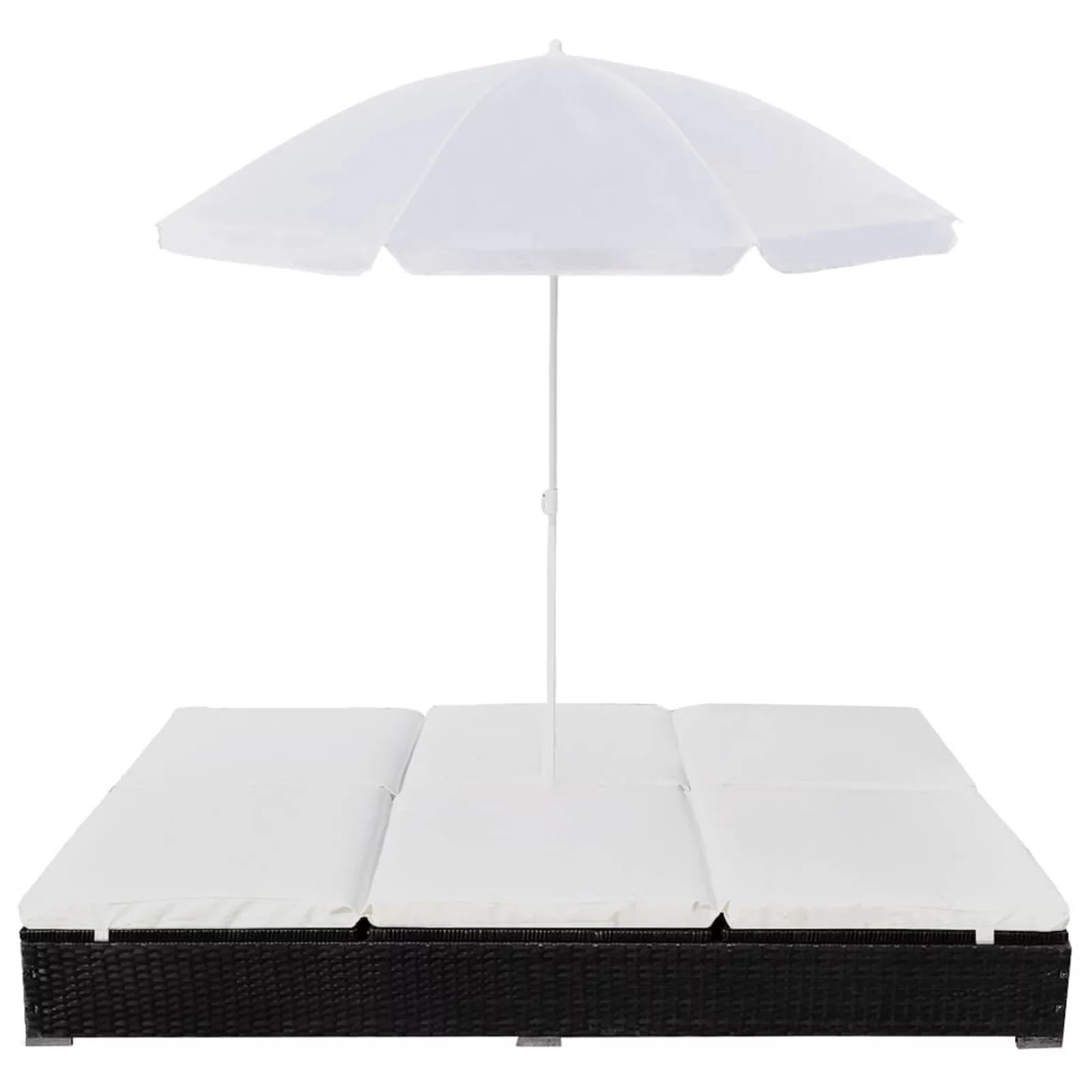 Carevas Patio Bed with Umbrella Poly Rattan Black