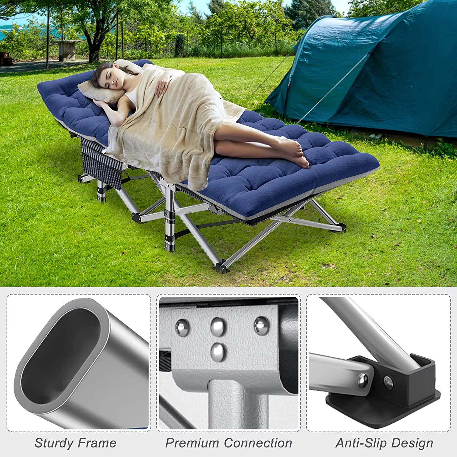 SLSY Folding Camping Cots with Reversible Mattress for Adults & Kids, Portable Folding Cot Bed w/ Carry Bag, Folding Sleeping Cots Guest Bed