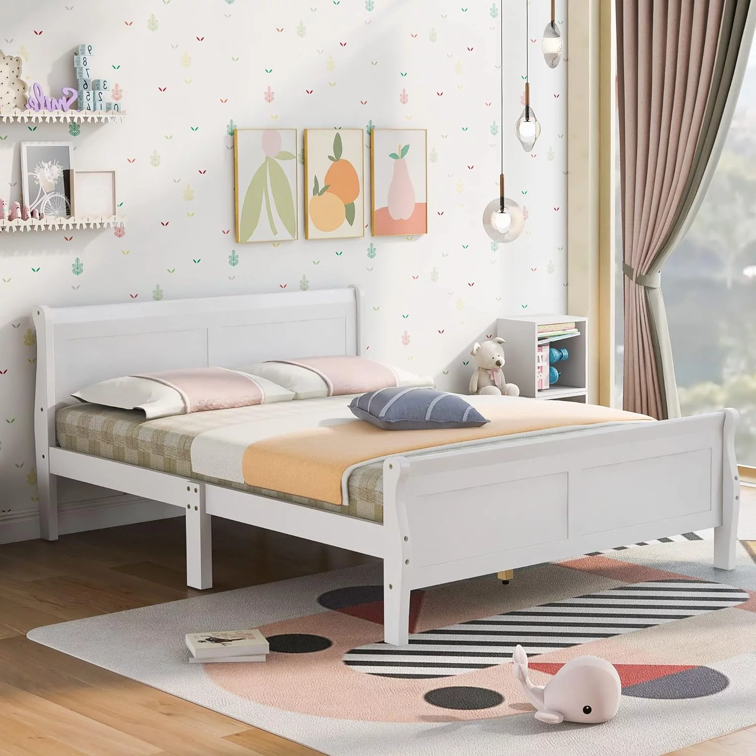 Classic Full Size Wood Platform Bed With Headboard/Footboard/Wood Slat Support And Solid Wood Legs, No Box Spring Needed (Pure White)