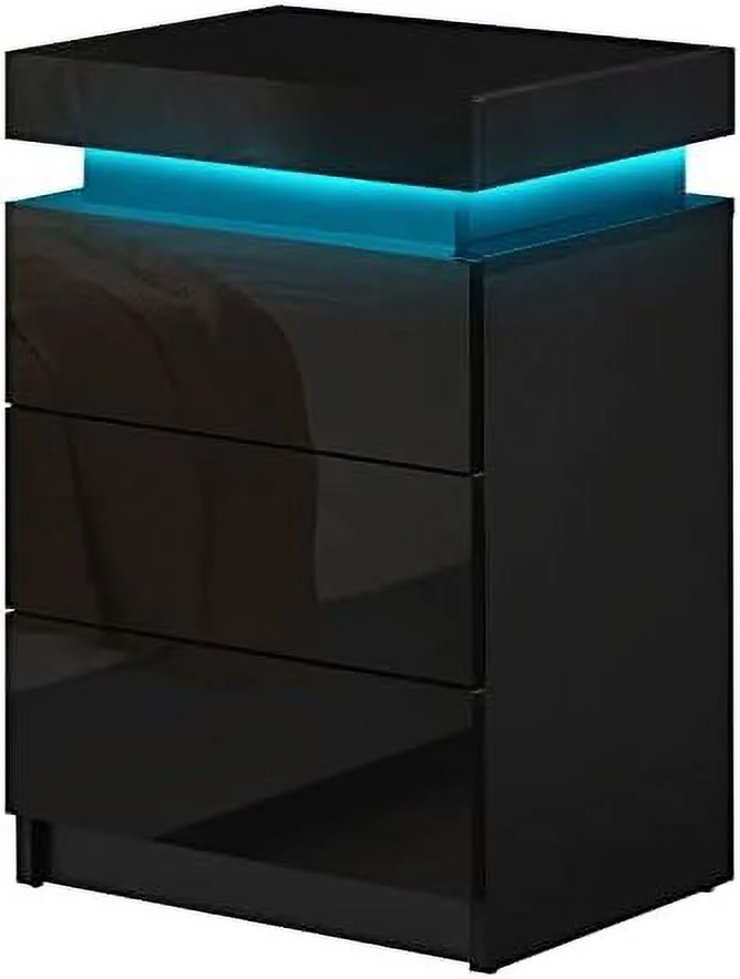 KBANZIBIU Modern Nightstand Set of 2  LED Night Stand with 2 High Gloss Chest of Drawers  Bedside Table Cabinet with Remote Control Lights  Wood Matte Nightstand 20.6" Tall Bedroom