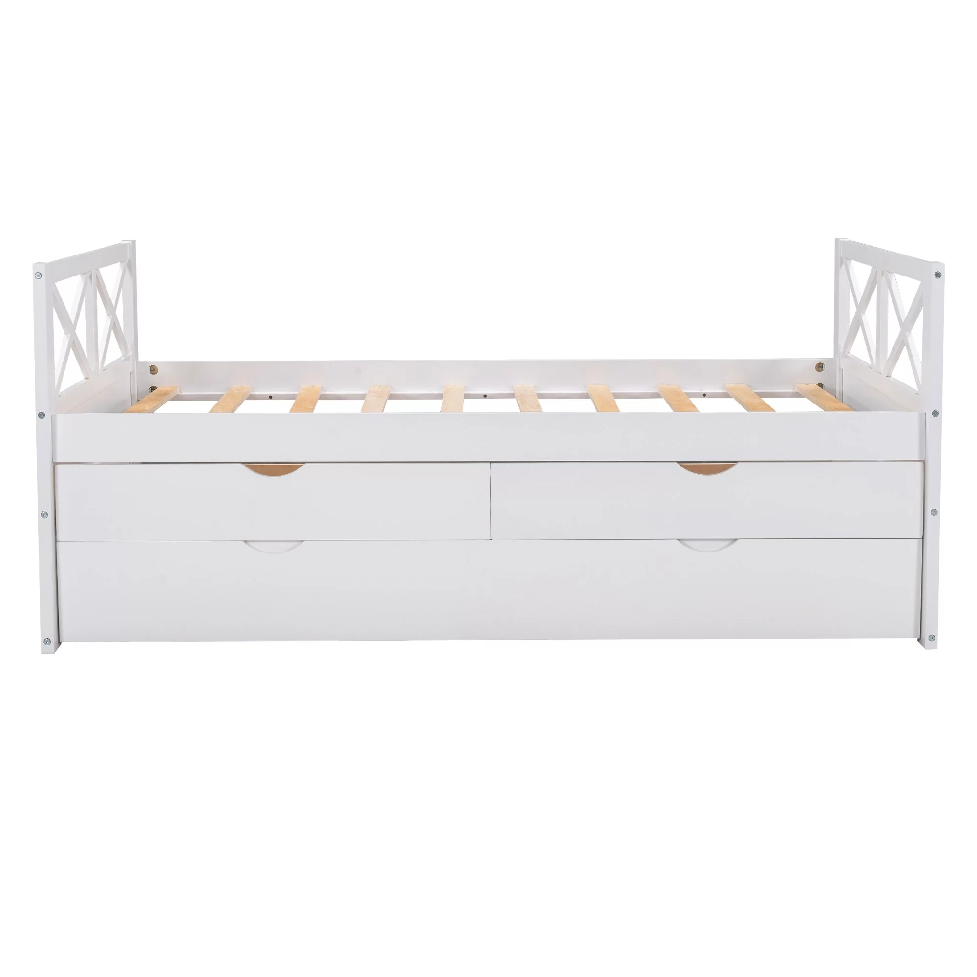 White Rustic Style Multi-Functional Solid Pine Wood Daybed with Two Large Drawers and Extra Trundle, Assembly Required