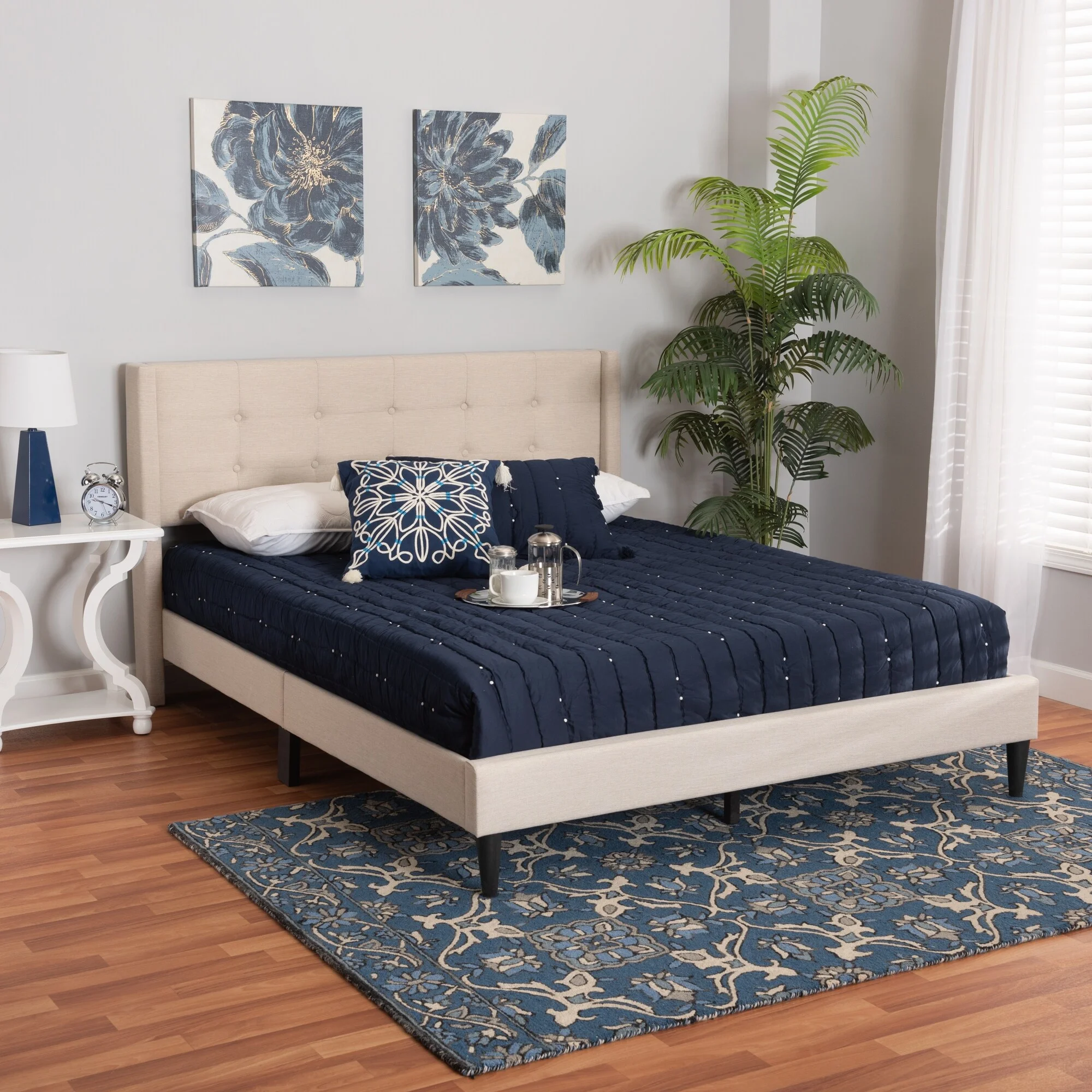 Baxton Studio Casol Mid-Century Modern & Transitional Fabric Upholstered Platform Bed Queen - Grey