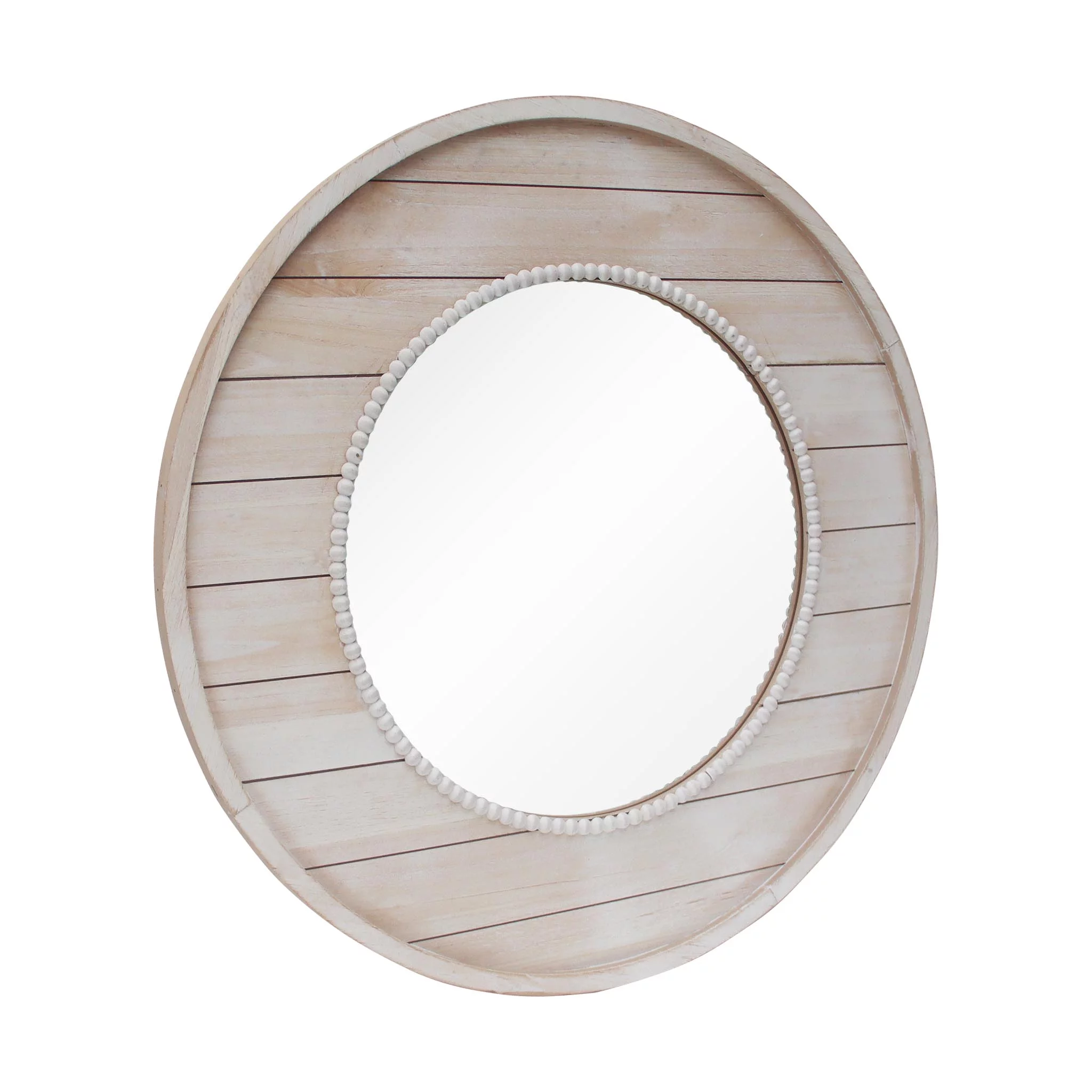 Parisloft Round Wood Wall Mirror, Farmhouse Rusctic Wood Mirror, White Washed, 31.25 inch Dia.