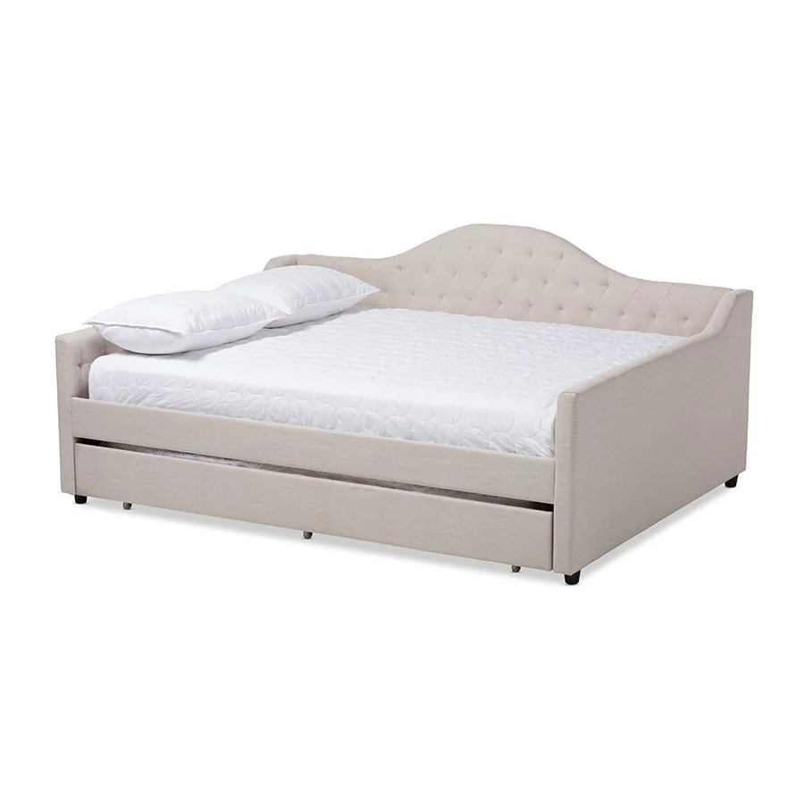Baxton Studio Eliza Modern and Contemporary Fabric Upholstered Daybed with Trundle