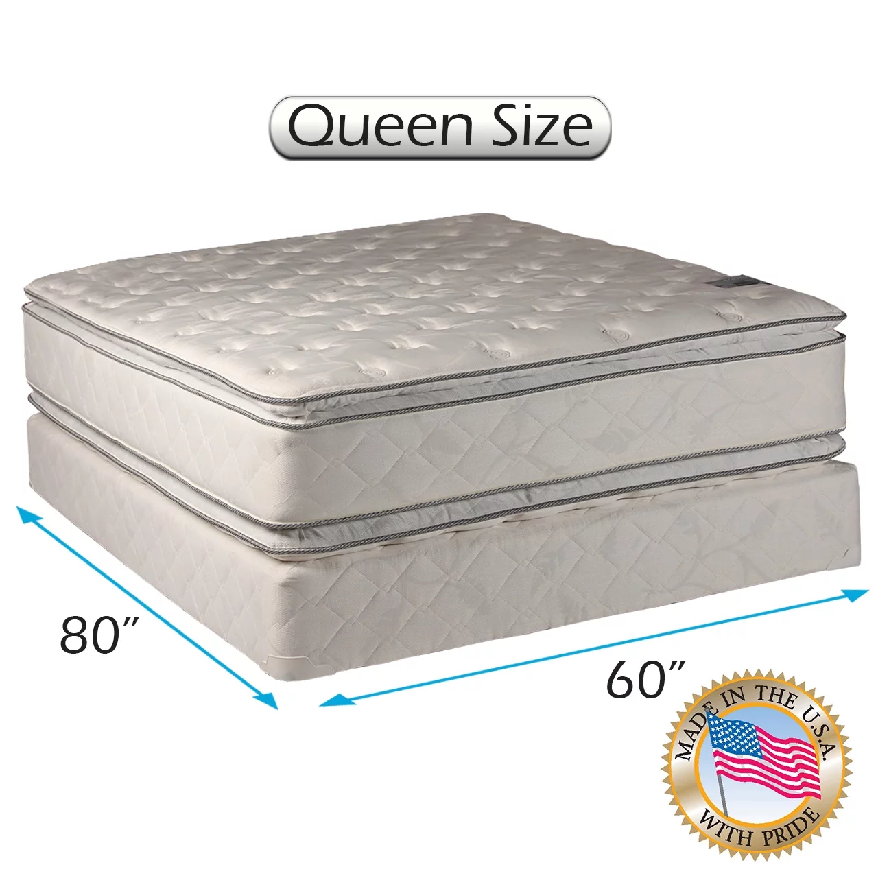 DS USA Gentle Plush PillowTop Two-Sided Mattress Set with Bed Frame Included - Quilted Fabric, Durable Edge Guards, Orthopedic, Longlasting Comfort by Dream Solutions USA (Queen 60