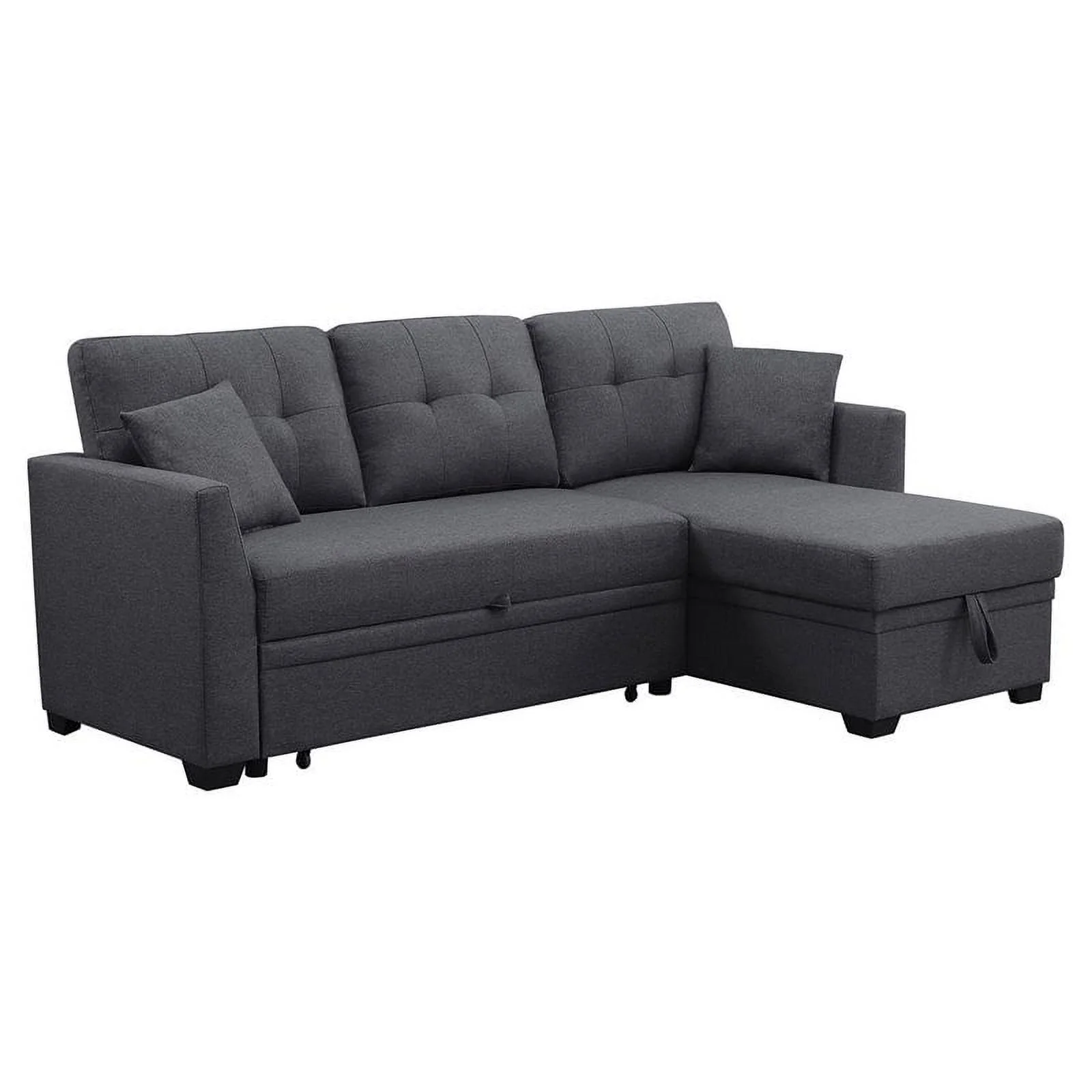 Alexent 3-Seat Modern Fabric Sleeper Sectional Sofa with Storage in Dark Gray