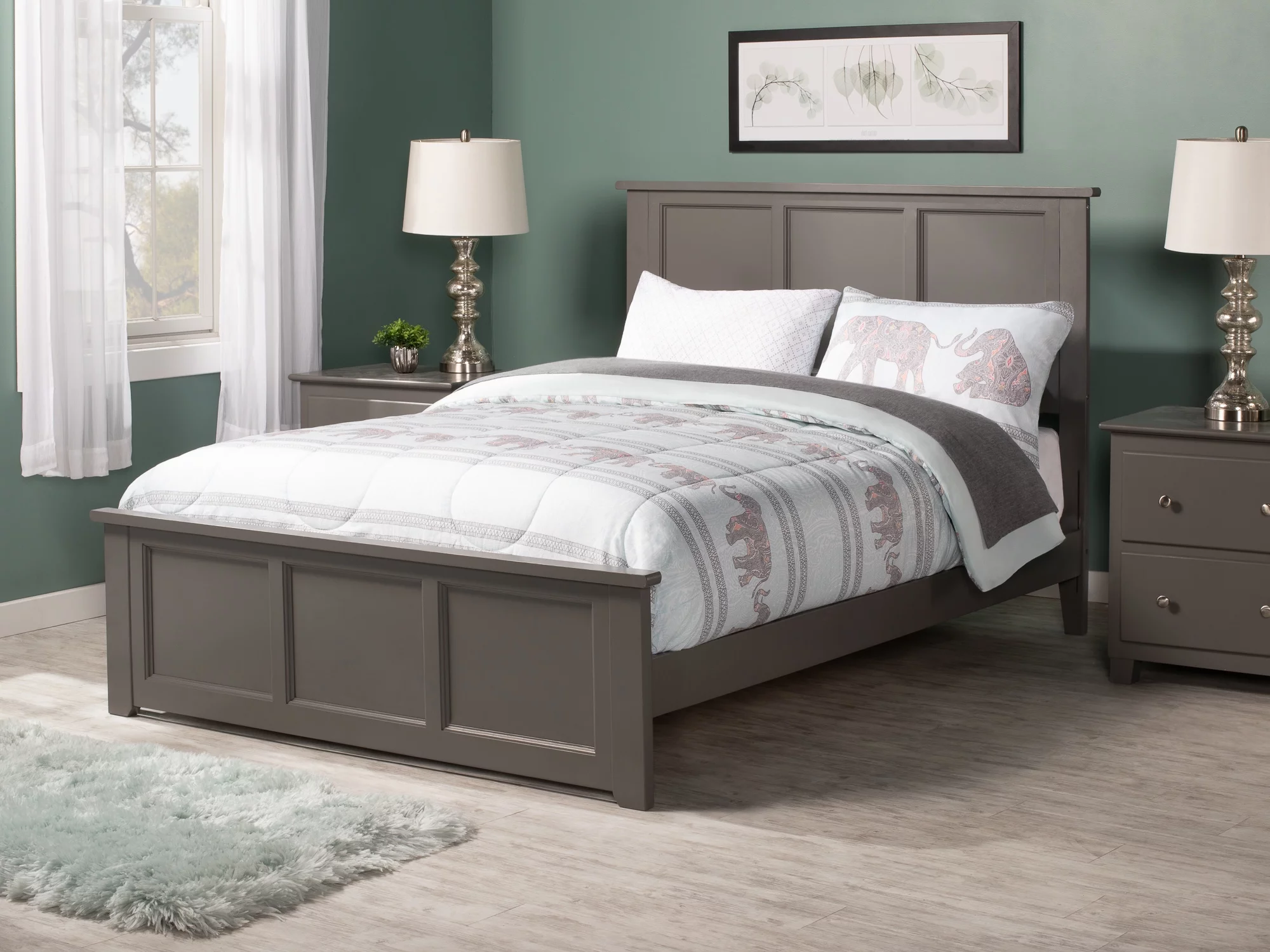 AFI Madison Full Wood Platform Bed with Panel Headboard & Footboard, Grey