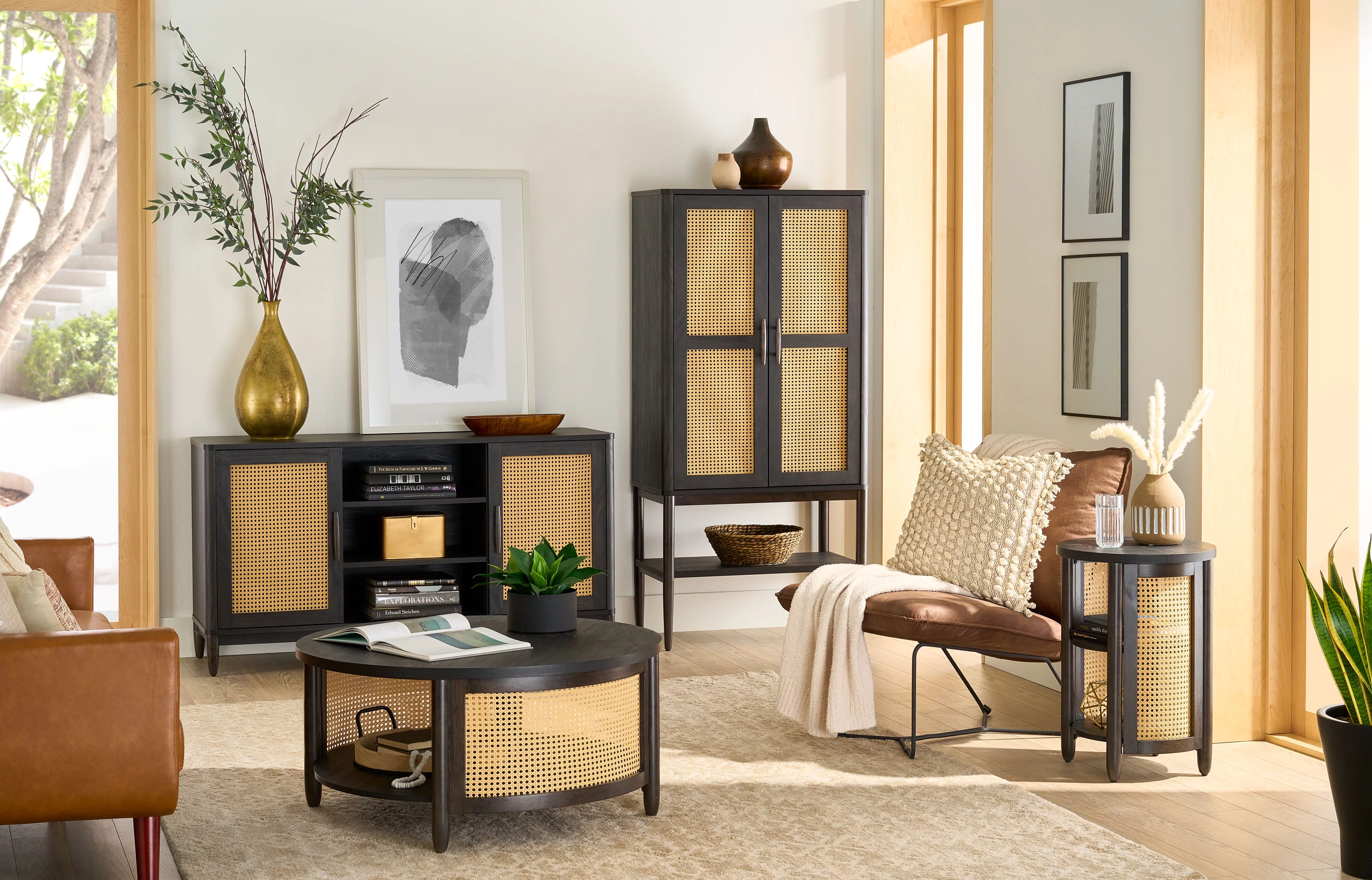 Better Homes & Gardens Springwood Caning Storage Cabinet, Charcoal Finish