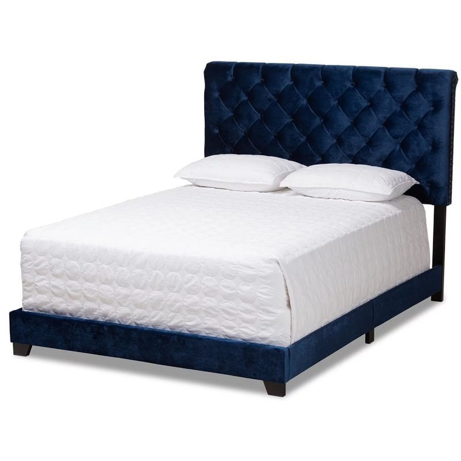 Allora Velvet Modern Button Tufted Velvet Fabric King Bed in Navy Blue