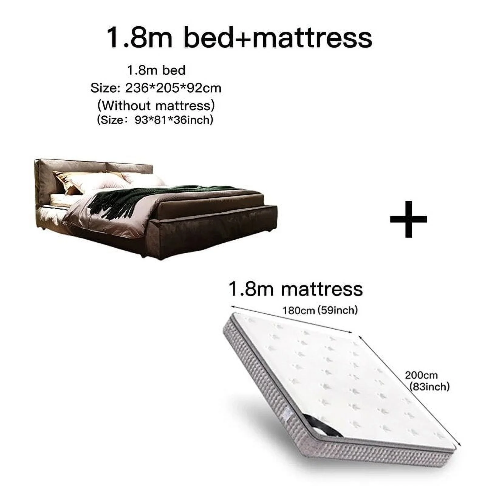 King/Queen Size Bed Frame Technical Cloth Thick Backrest Upholstered Grey Color Home Bedroom Furniture Modern Double Bed