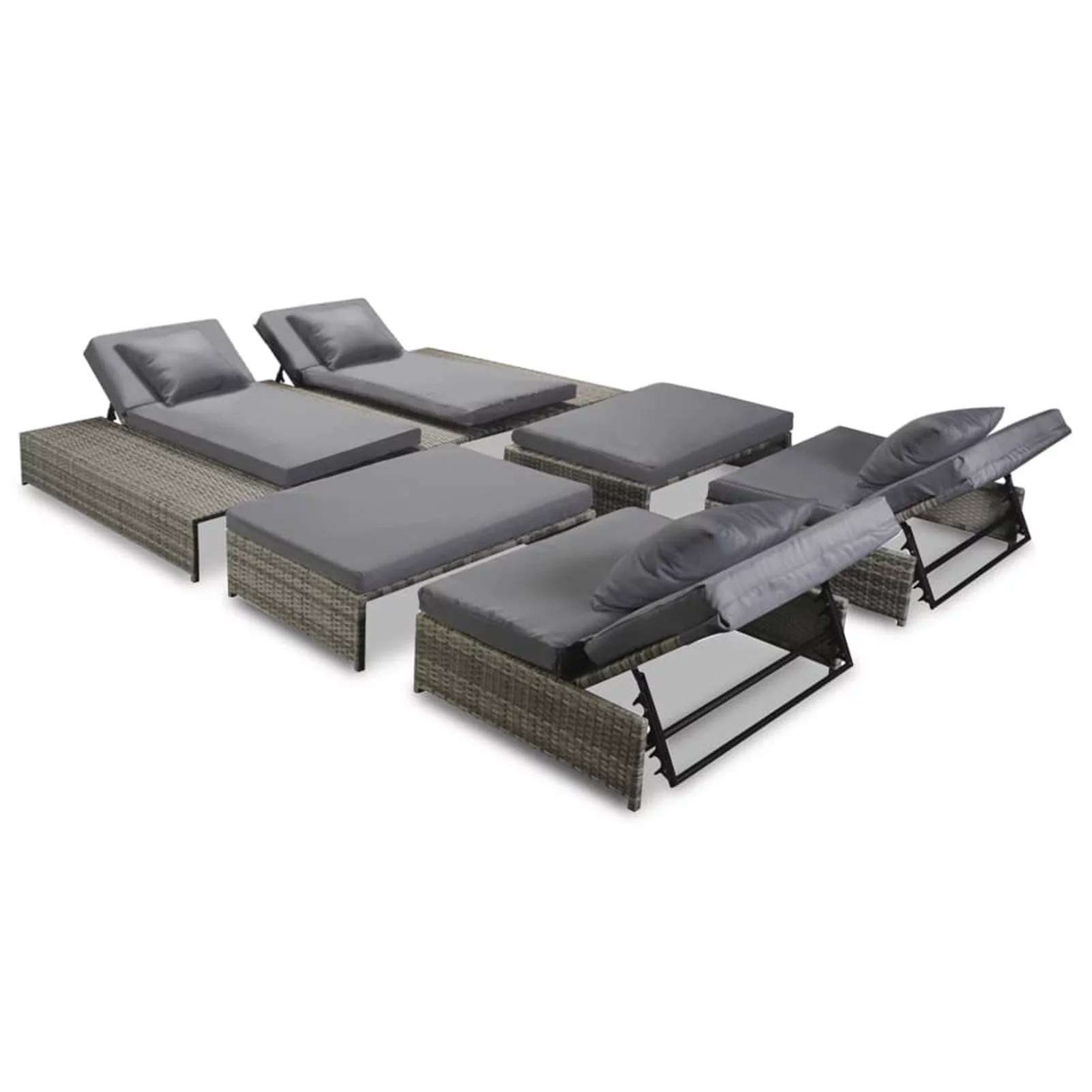 Dcenta 15 Pieces Adjustable Outdoor Lounge Set Garden or Patio as Double Daybed Poly Rattan Gray 82.7inch x 55.1inch x 9.1inch/24.8inch (L x W x H)