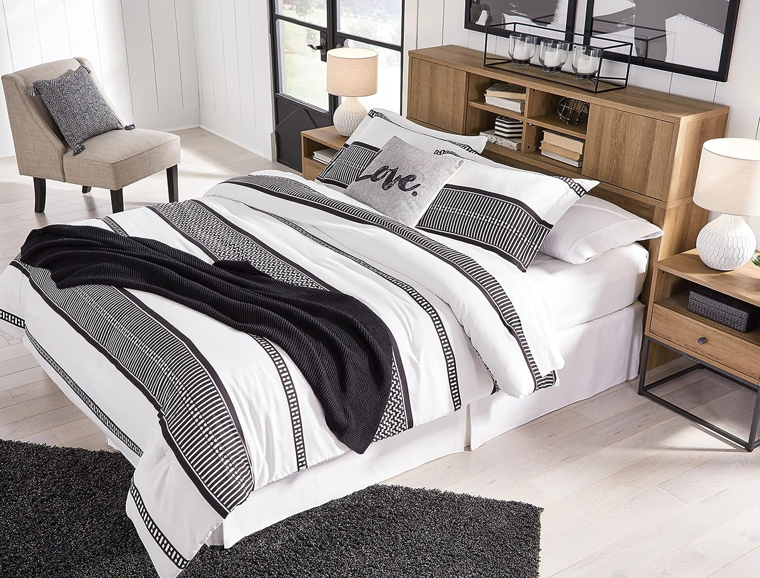 QCAI Thadamere Rustic Storage Headboard with USB Ports ONLY, Queen, Light Brown