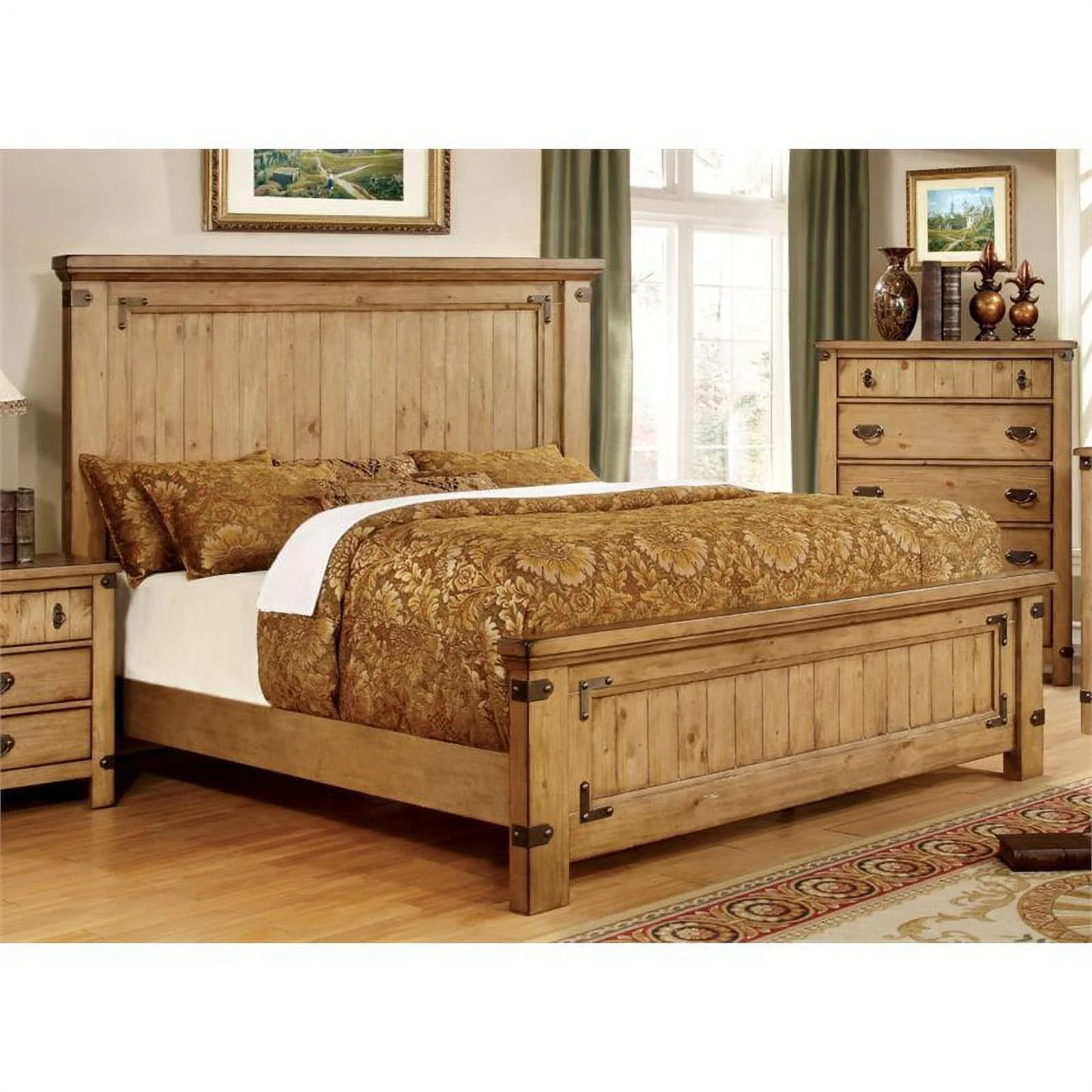Kingfisher Lane Farmhouse Wood King Panel Bed in Weathered Brown Elm