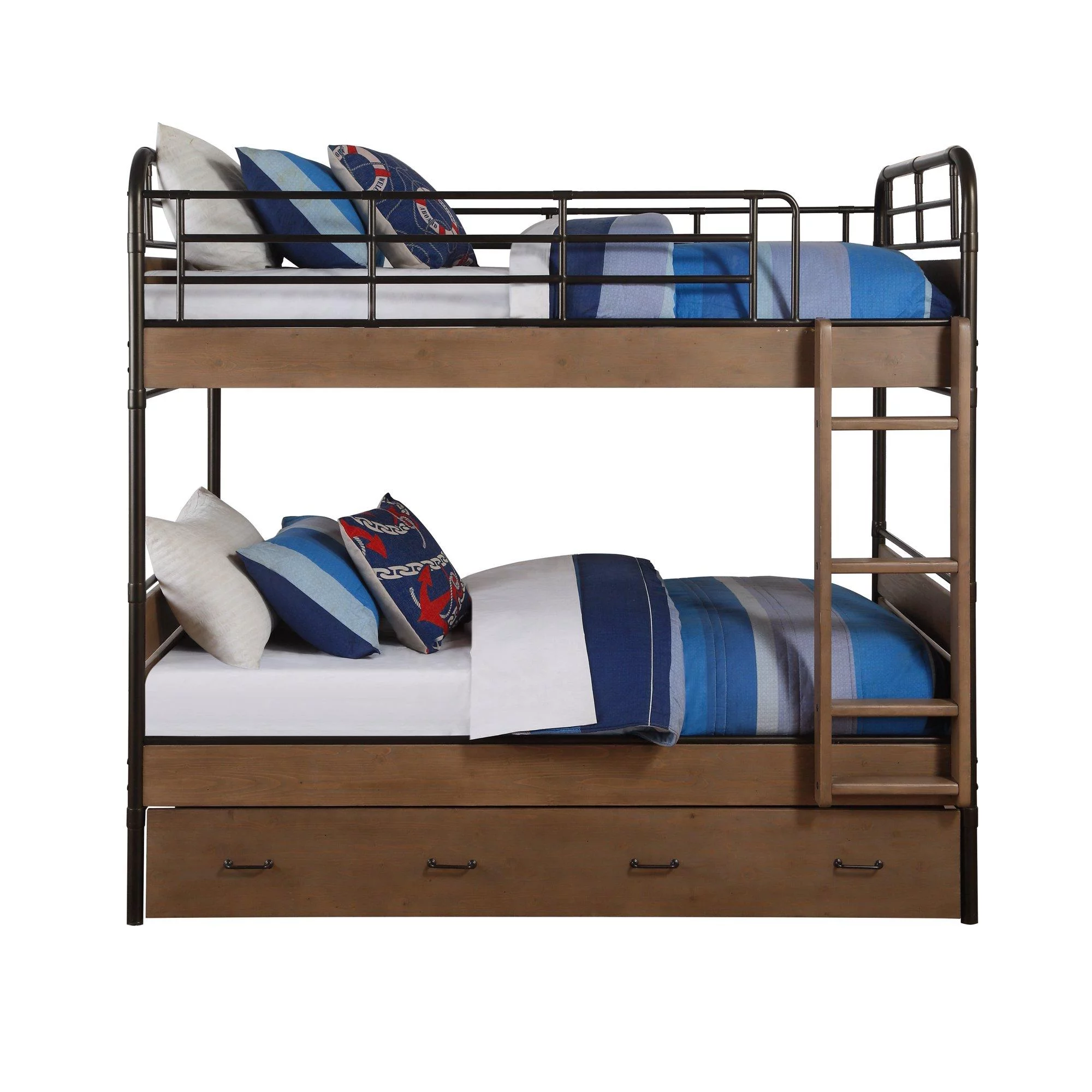 Antique Oak & Gunmetal Twin/Twin Bunk Bed & Trundle by Acme Adams 30610T-2pcs