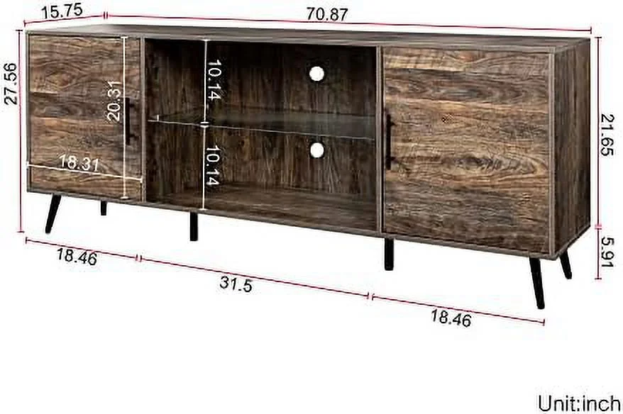 HBBOOMLIFE TV Stand Mid-Century Wood TV Cabinet for 75 Inch TV Media Console TV Entertainment Center Television Table with 2  Cabinet & Open Shelves Console Tables for Living Room Bed