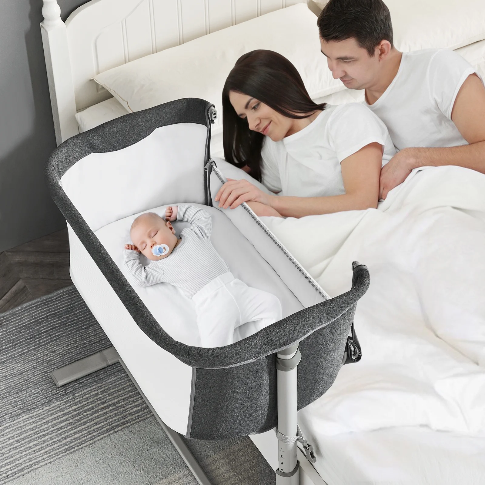 SYCYH Baby Bassinet Bedside Sleeper for Newborn Infant, Two-Side Safe Breathable Mesh Design