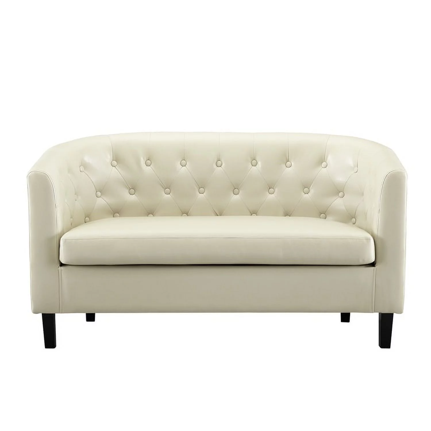 Emma Loveseat Button Tufted Faux Leather Barrel Loveseat, Midcentury Modern Loveseat, Comfy Loveseat Sofa, Tub Barrel Loveseats Cream