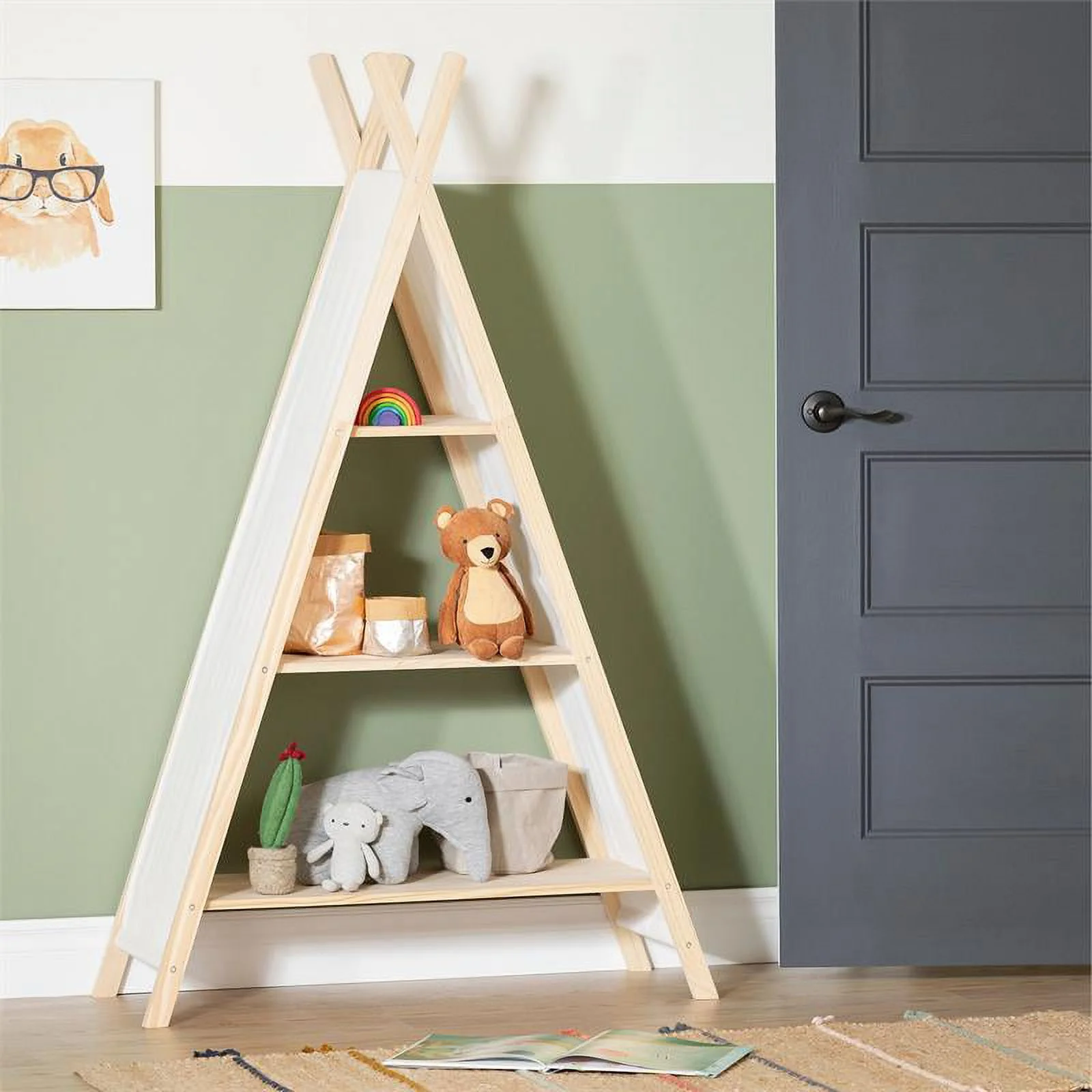 Home Square 2-Piece Set with Pink House Bed and Kid Bookcase