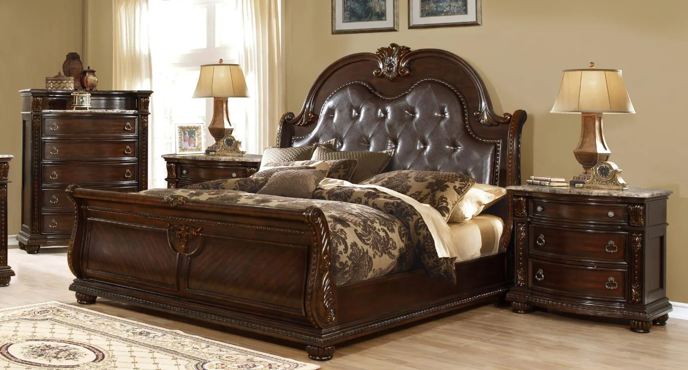 Amber Dark Cherry Finish Tufted Cal King Bedroom Set 3Pcs McFerran B9500-CK