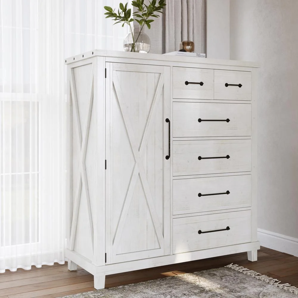 Modus Furniture Yosemite Solid Wood Gentleman's Chest in Rustic White (2024)