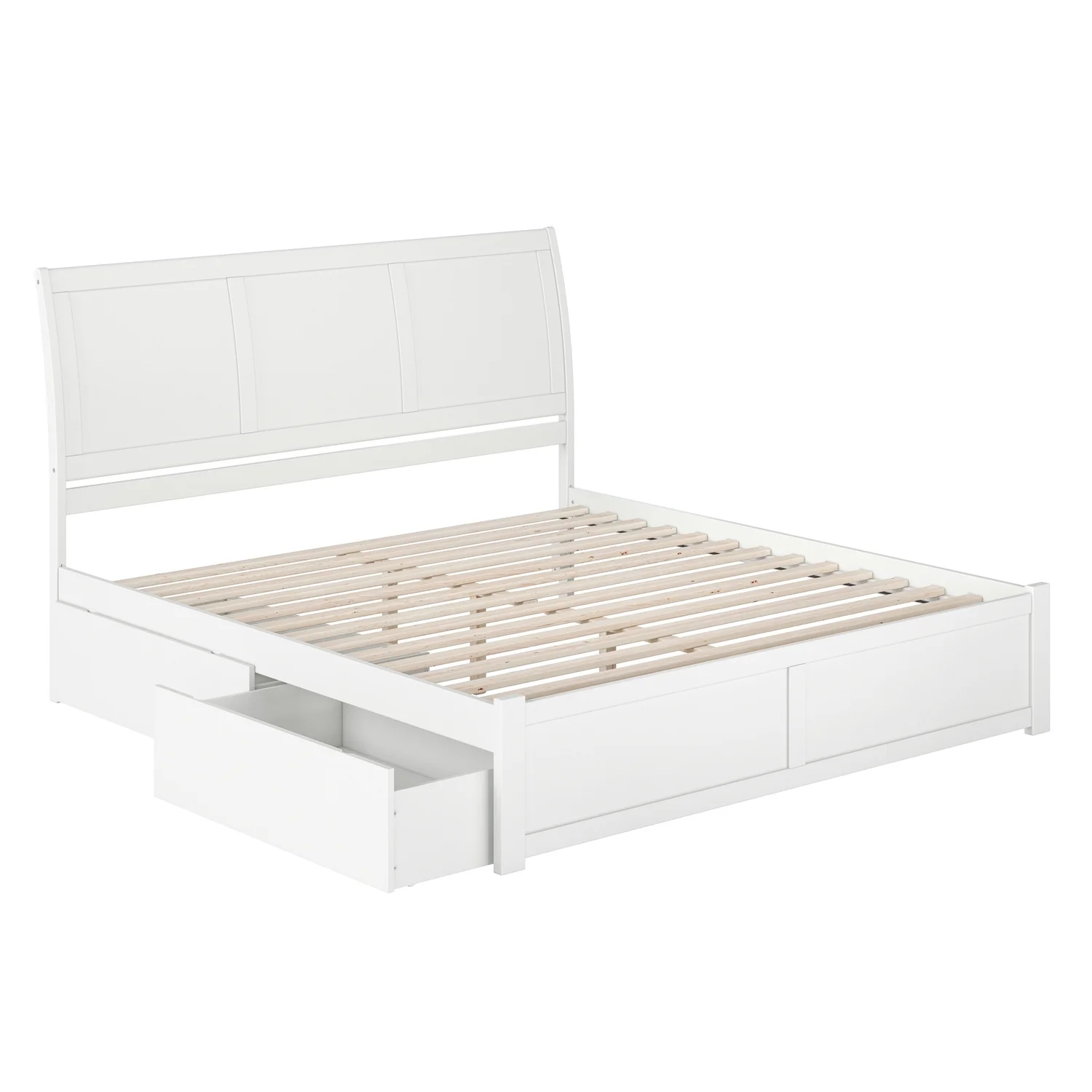 Portland King Wood Platform Bed with Footboard and Storage Drawers in White