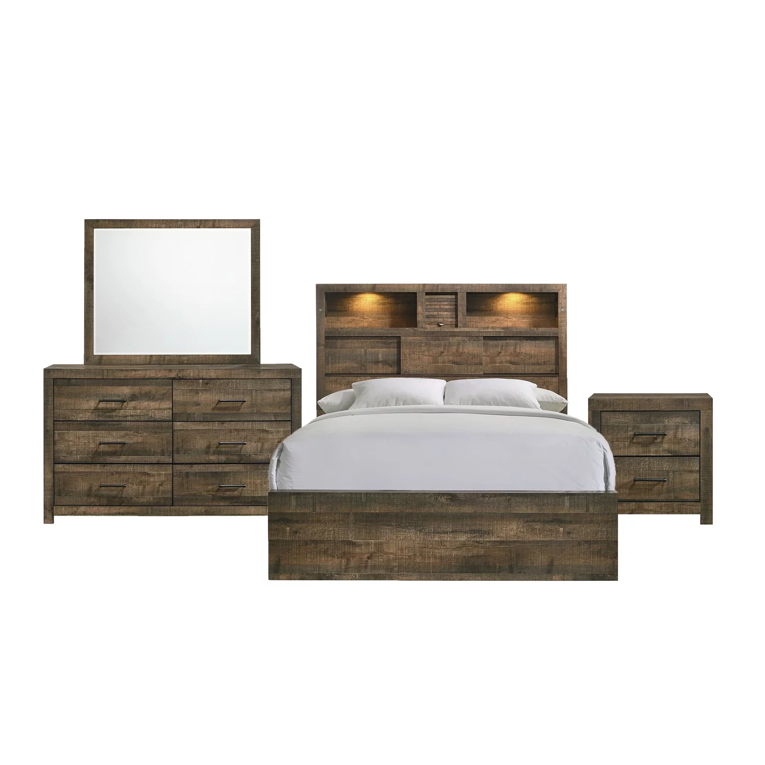Beckett King Bookcase Panel 4PC Bedroom Set with Bluetooth