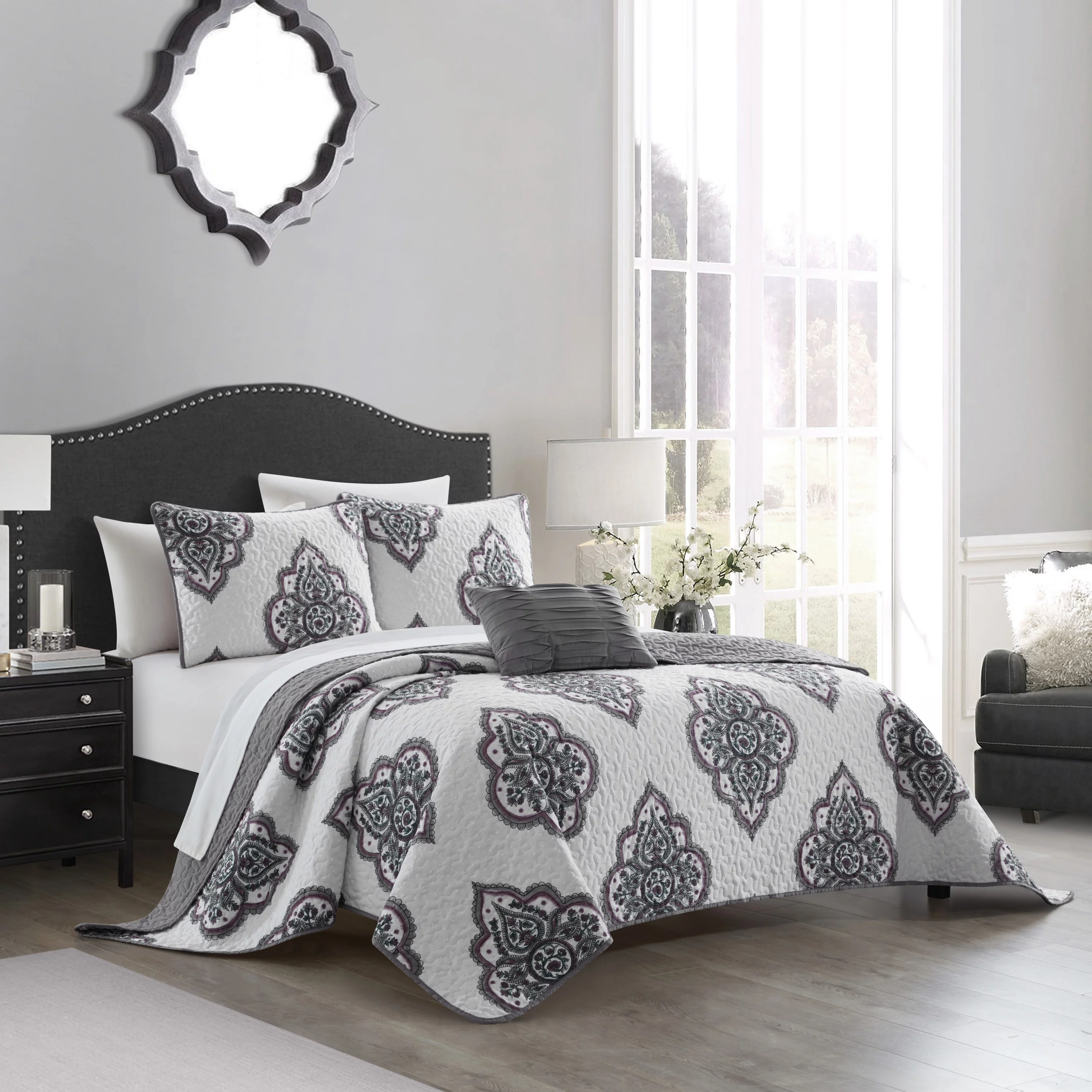 Chic Home Bene 4-Piece Jacquard Quilt Set, King, Grey