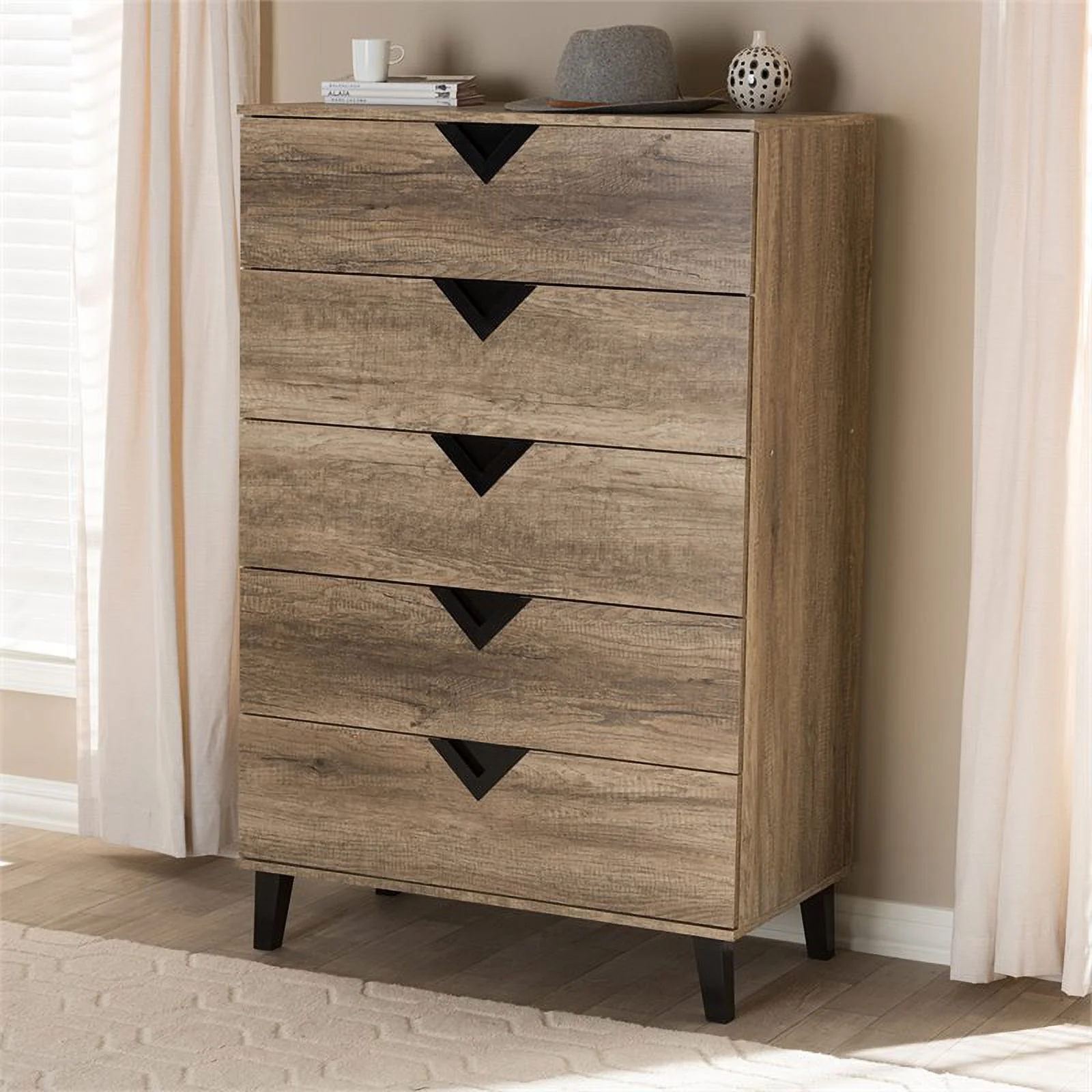 Bowery Hill 5 Drawer Contemporary Chest in Light Brown