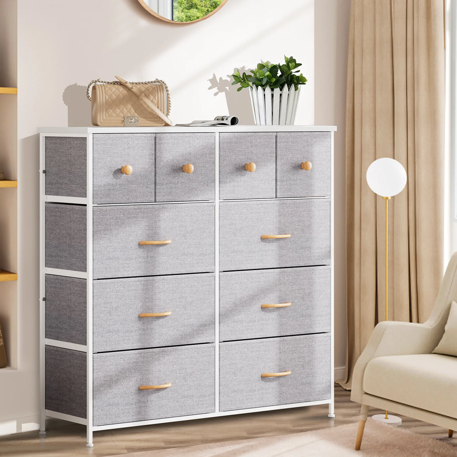 Nicehill 10 Drawer White Dresser for Bedroom ,Tall Chest with Wooden Top & Aluminum Alloy Frame, Storage Dresser