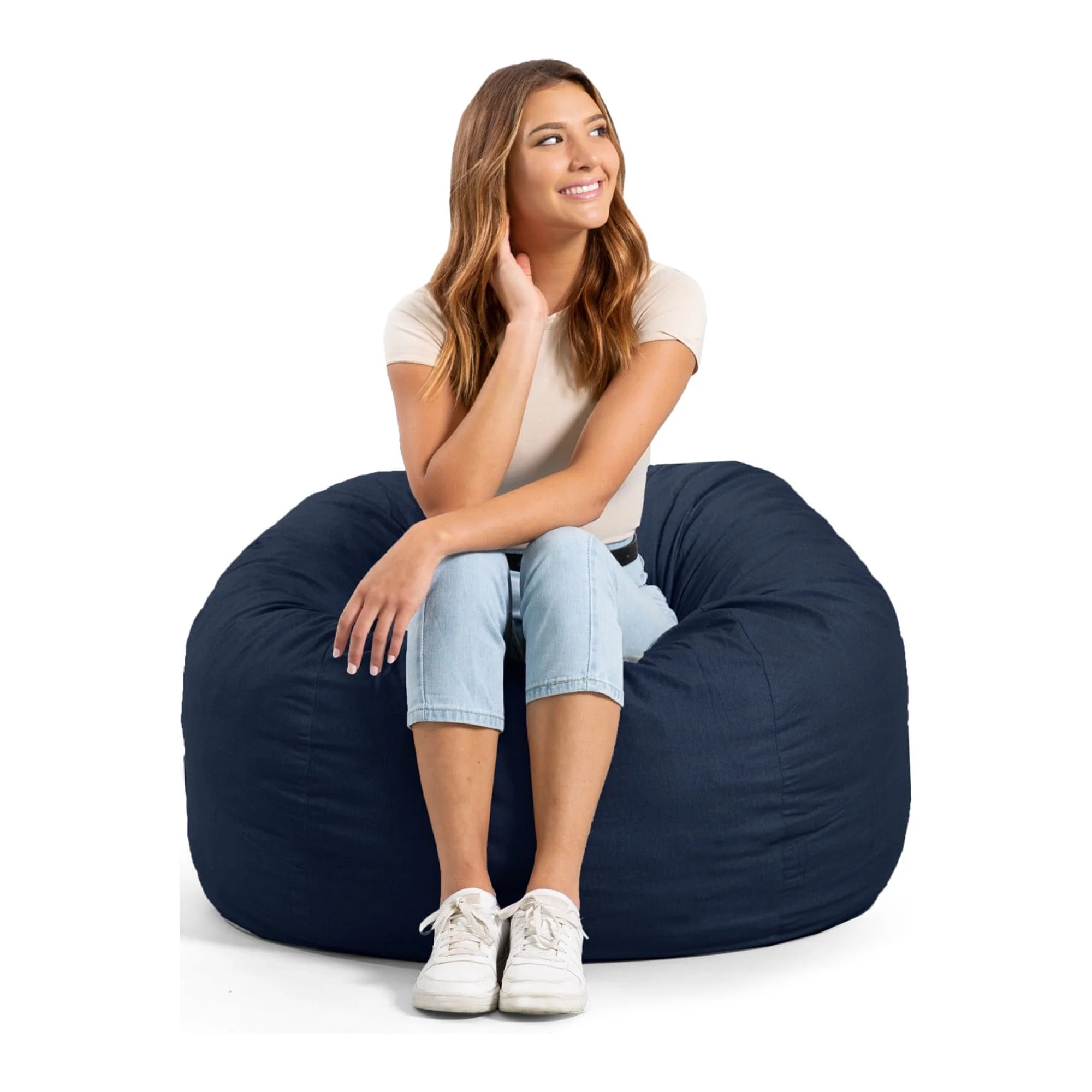 Big Joe Fuf Medium Foam Filled Bean Bag Chair with Removable Cover, Cobalt Lenox, Durable Woven Polyester, 3 feet Big