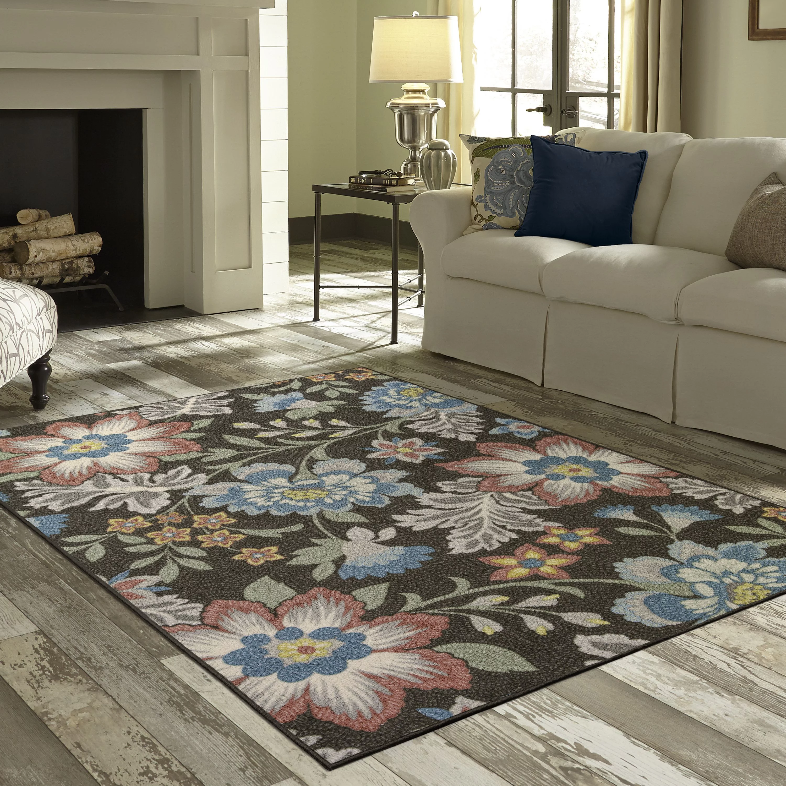 Mainstays Farmhouse Oversized Floral Gray Multi Indoor Area Rug, 5' x 7'