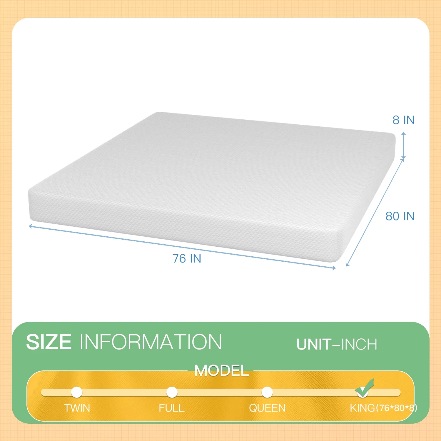 8 inch Memory Foam Mattress Cooling Gel Green Tea Infused Mattress,CertiPUR-US Certified,Breathable Bed Mattress for Cooler Sleep Supportive & Pressure Relief,White King