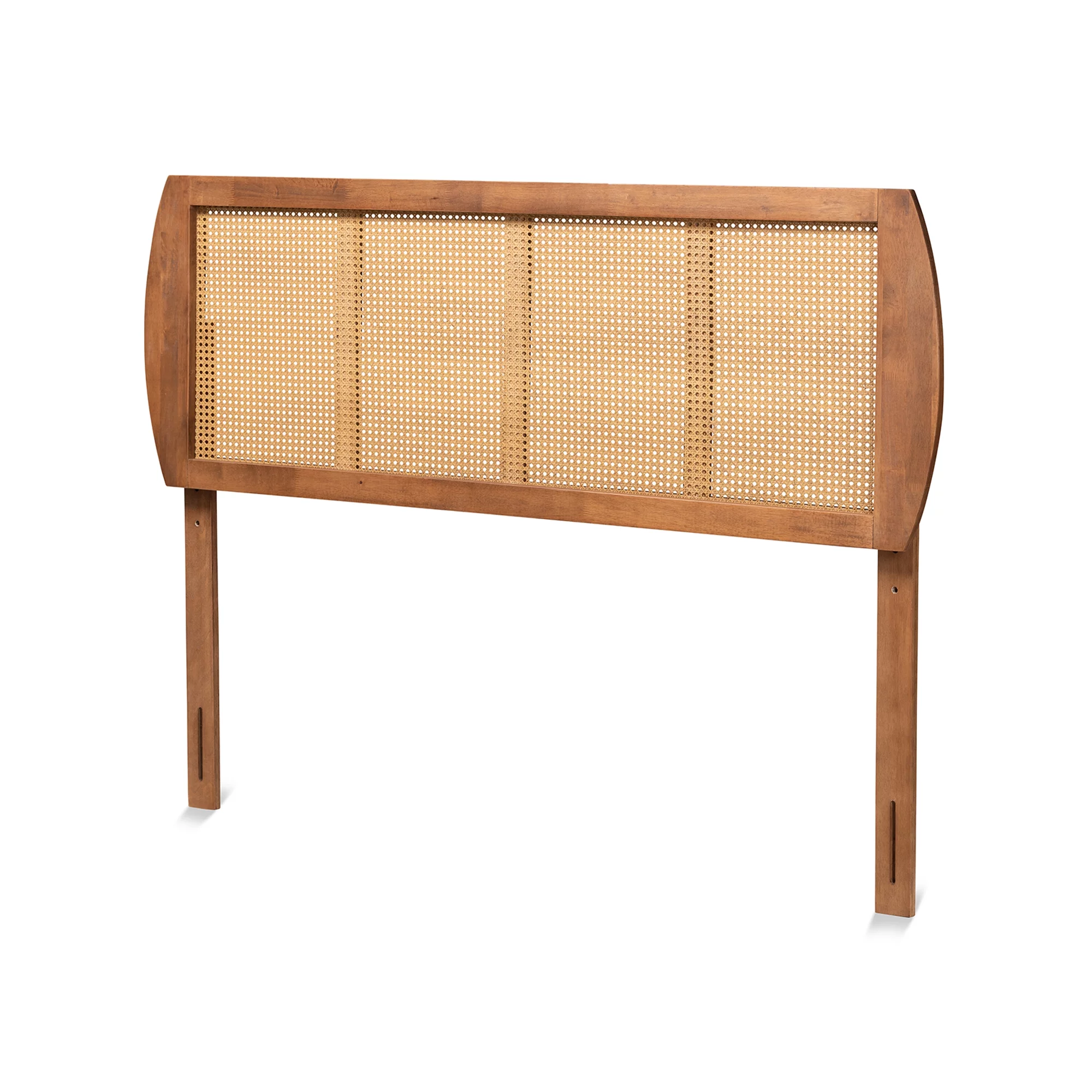 Baxton Studio Harris Mid-Century Wood Back Support Rattan Headboard, King, Ash Walnut