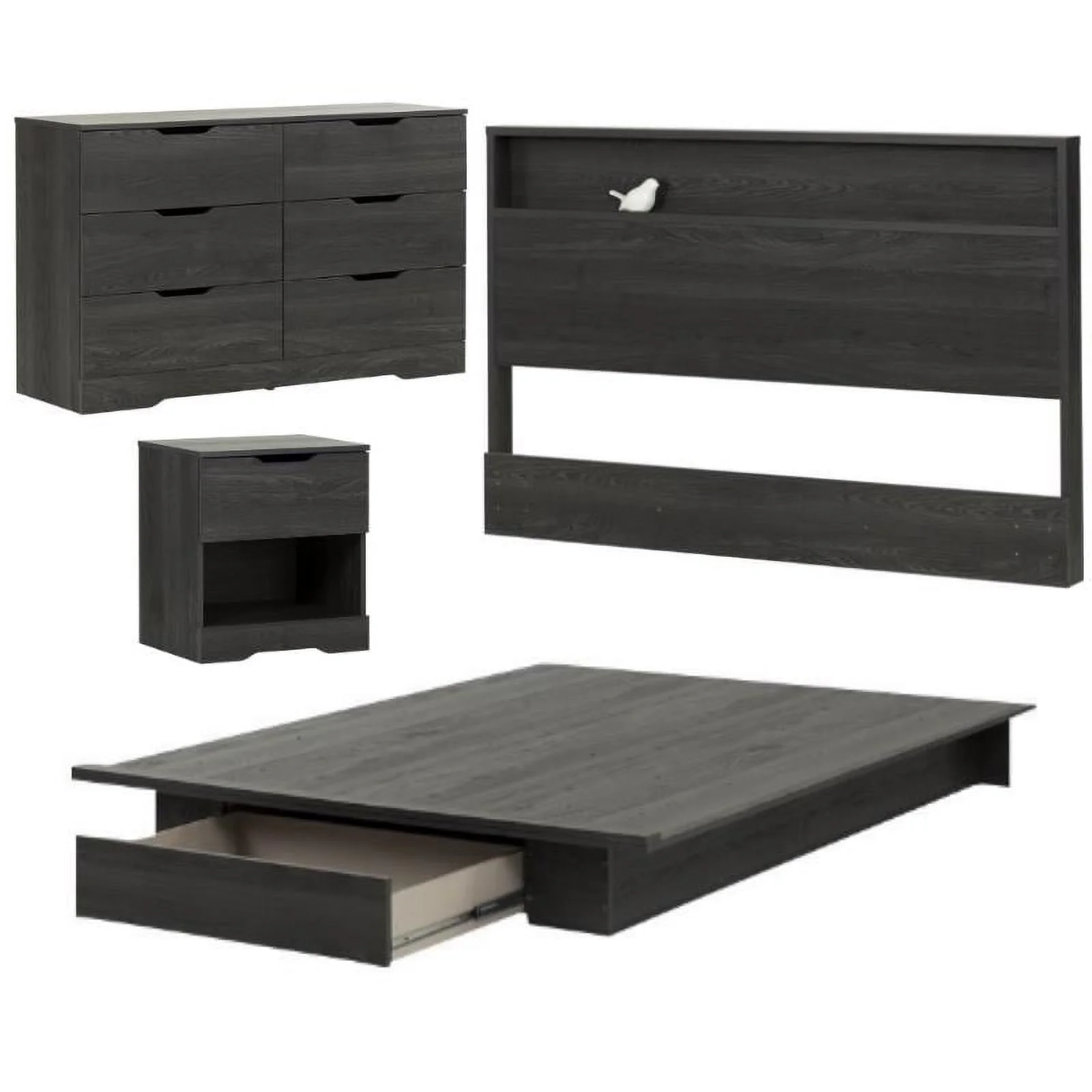 Home Square 4-Piece Set with Queen Platform Bed Headboard Nightstand & Dresser