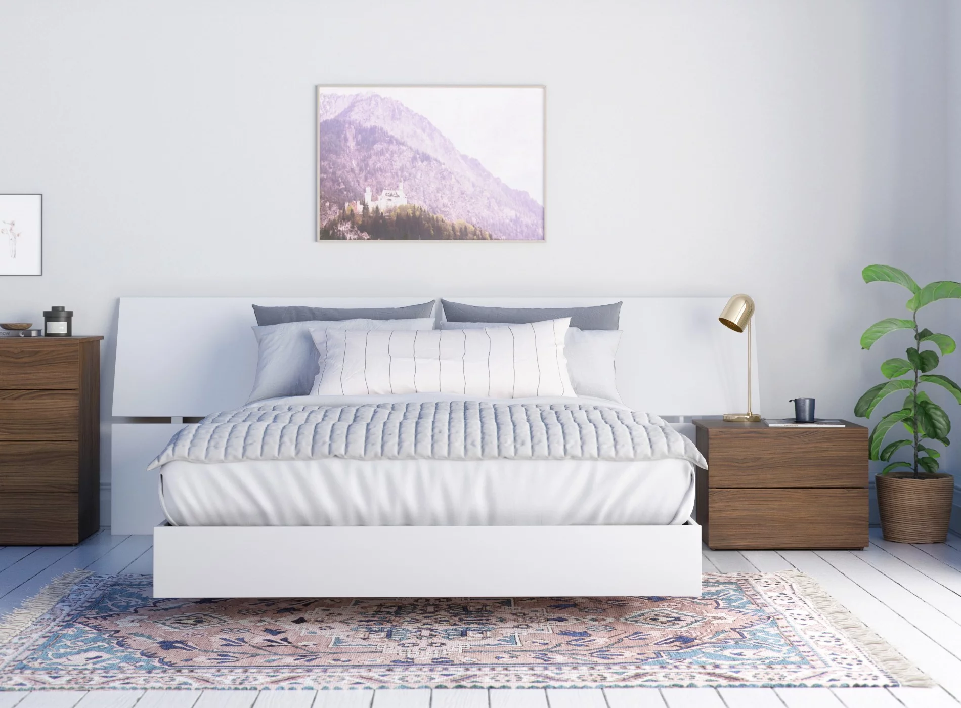 Nesta 3 Piece Queen Size Bedroom Set Walnut and White