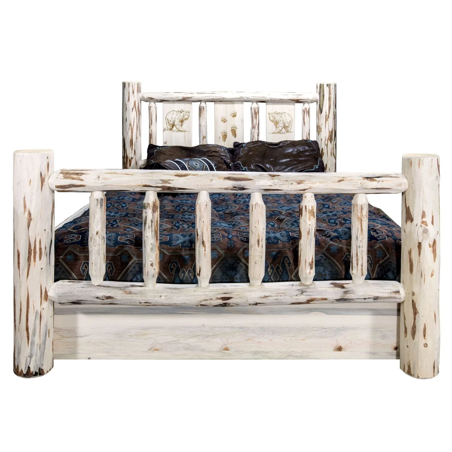 Montana Woodworks Wood Twin Storage Bed with Laser Engraved Pine in Natural