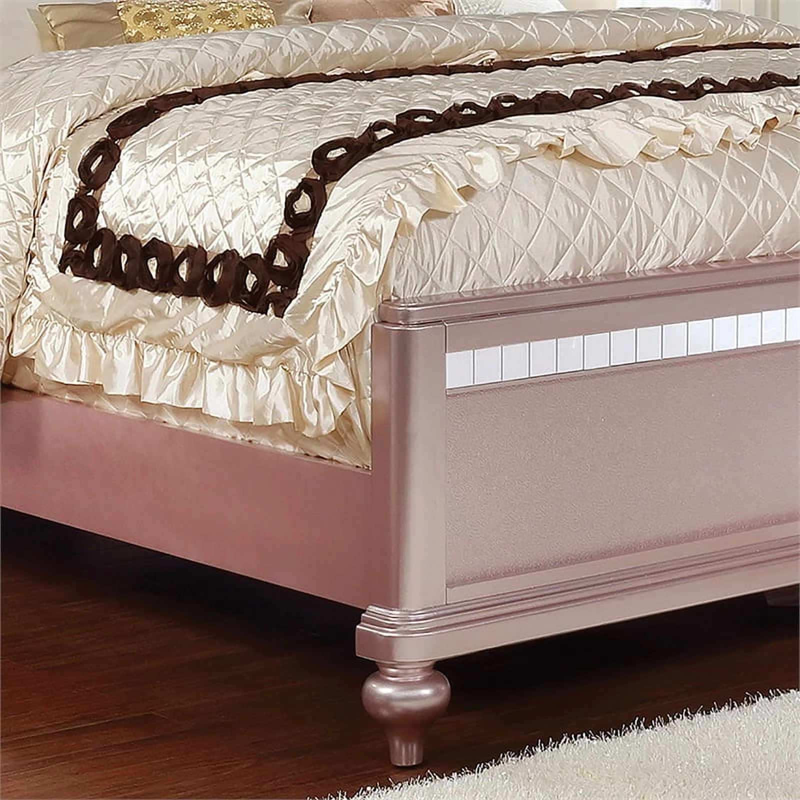 Bowery Hill Modern Solid Wood Tufted Twin Panel Bed in Rose Gold