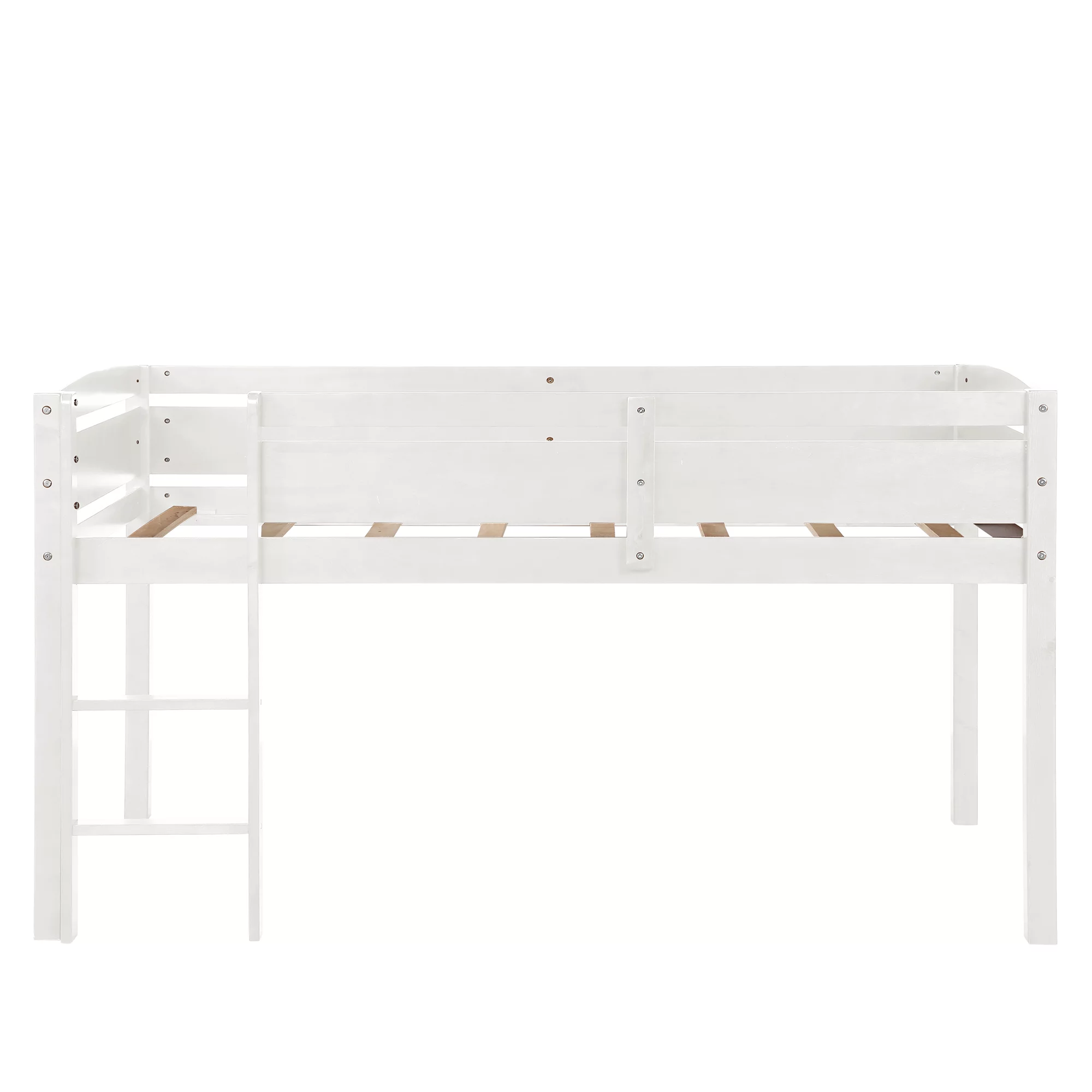 Churanty Twin Wood Loft Bed Low for Kids with Ladder,White