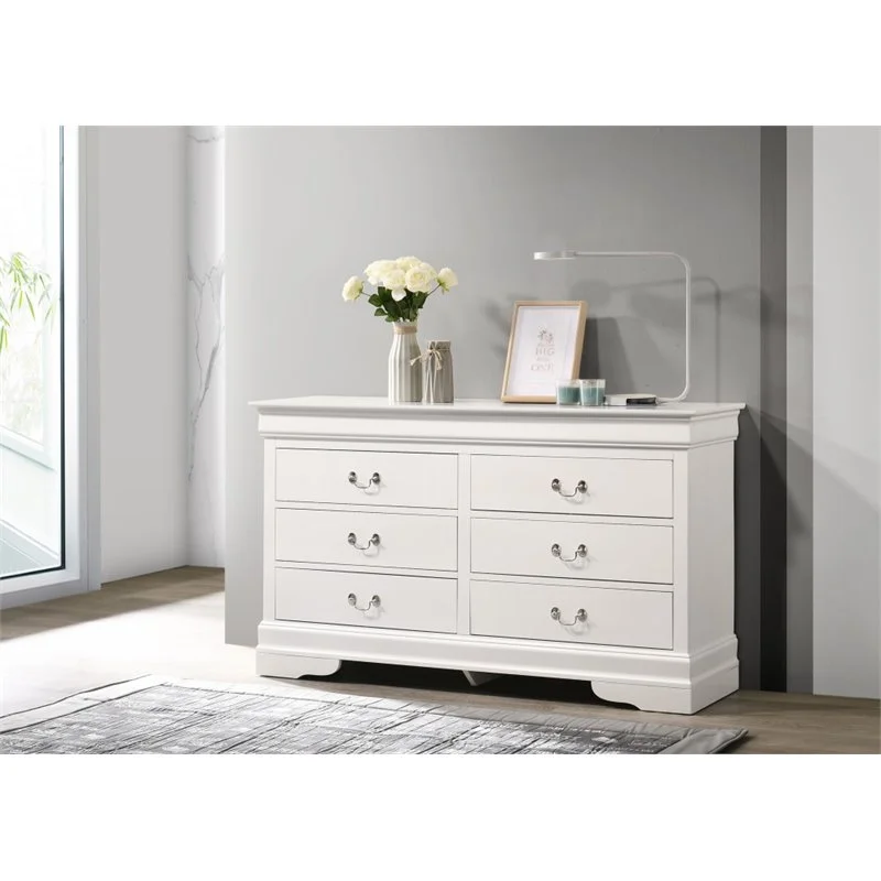 Bowery Hill Engineered Wood Traditional 6 Drawer Dresser in White