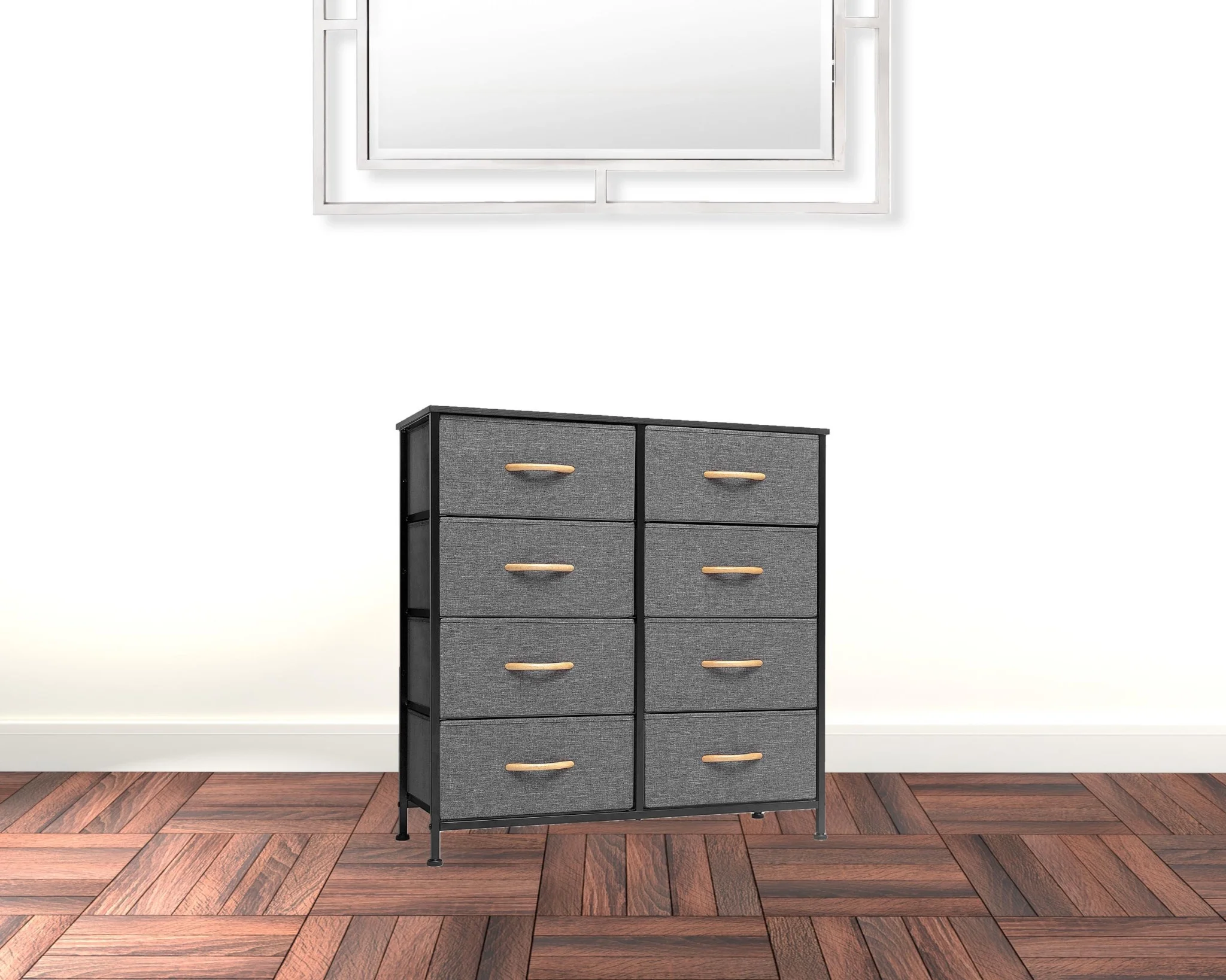 HomeRoots 484691 32 in. Grey & Black Steel & Fabric Eight Drawer Chest