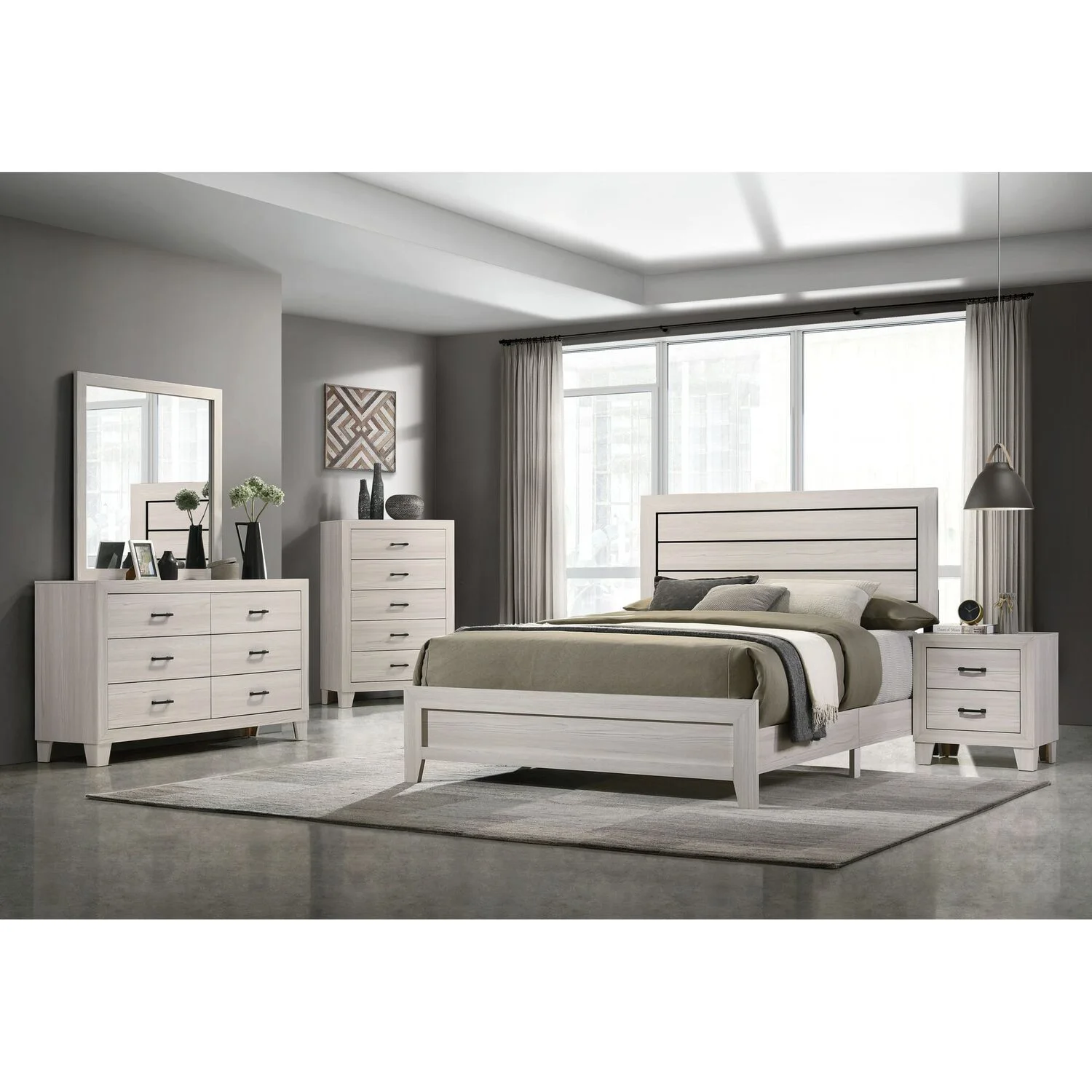 Picket House Furnishings Poppy 6-Drawer Wood Dresser with Mirror in Gray