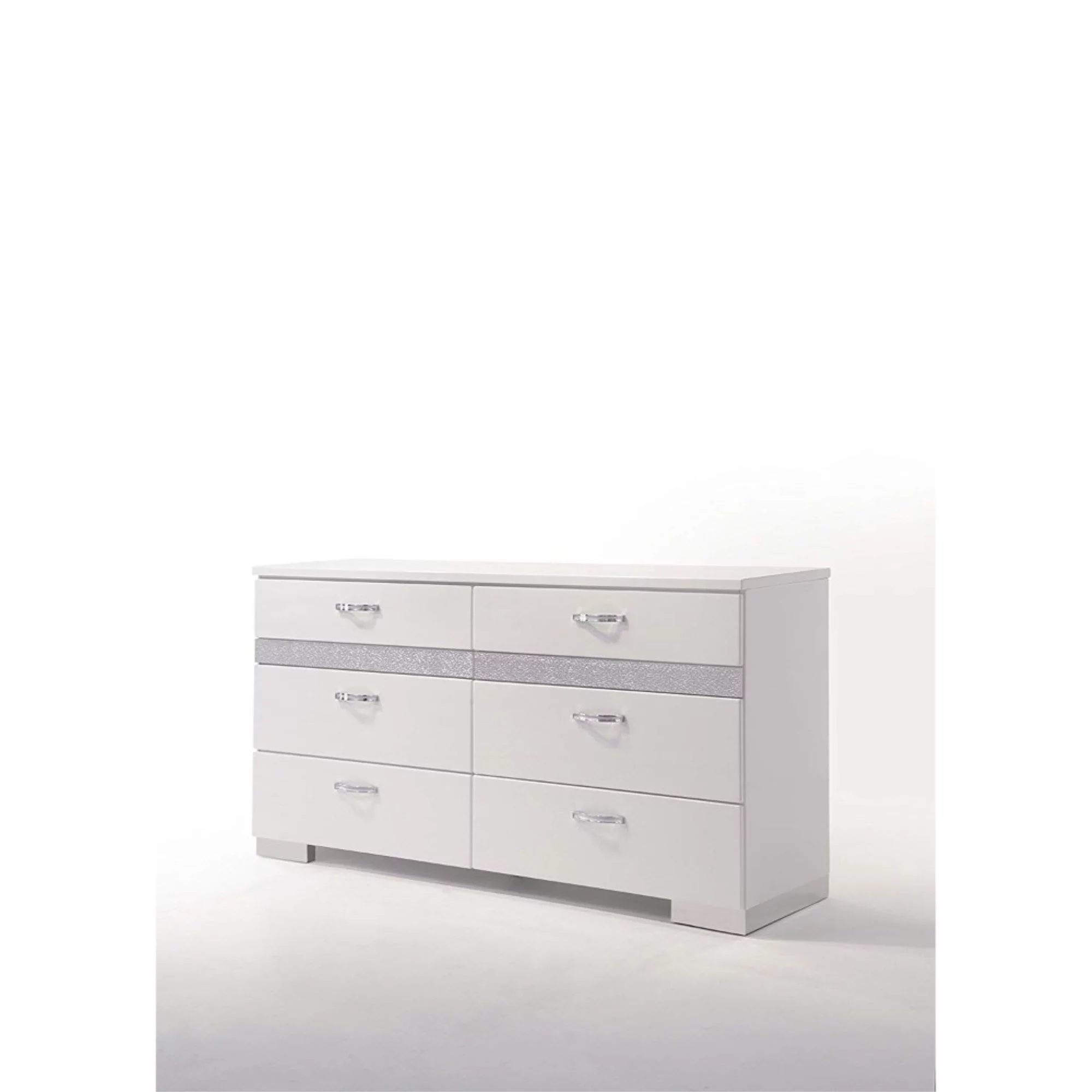 Dresser With Eight Center Metal Glide Drawers In White Gloss Finish