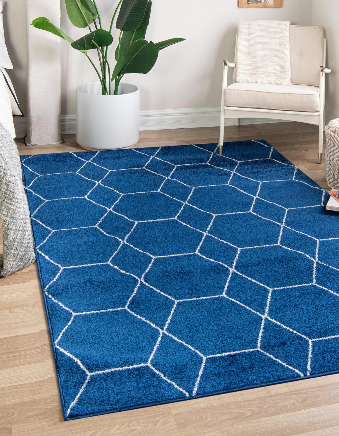 Unique Loom Geometric Trellis Frieze Rug Navy Blue/Ivory 9' x 12' Rectangle Trellis Traditional Perfect For Living Room Bed Room Dining Room Office